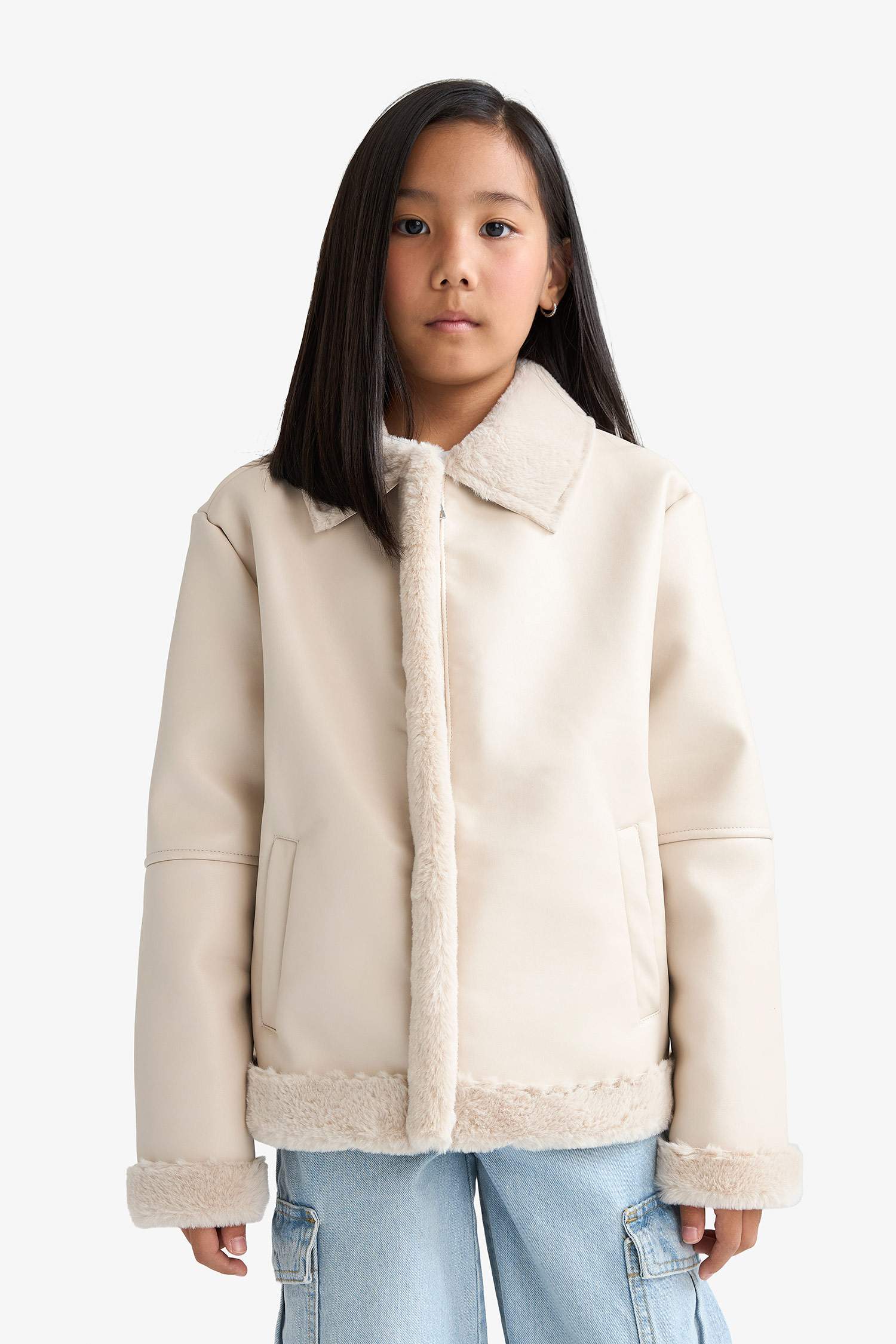 Girl Faux Fur Lined Zippered Jacket