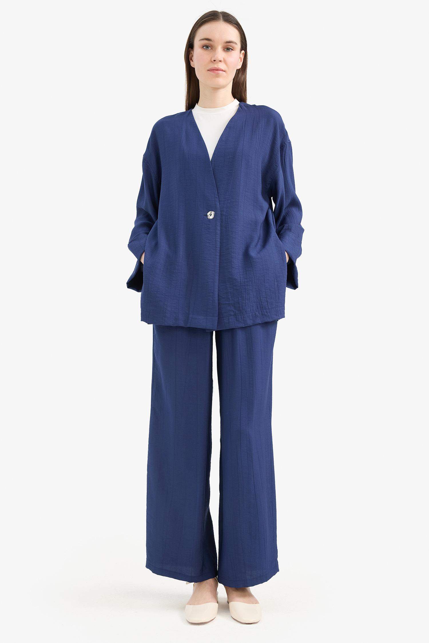 Relax Fit Crinkle Fabric V-Neck Long Sleeve Tunic