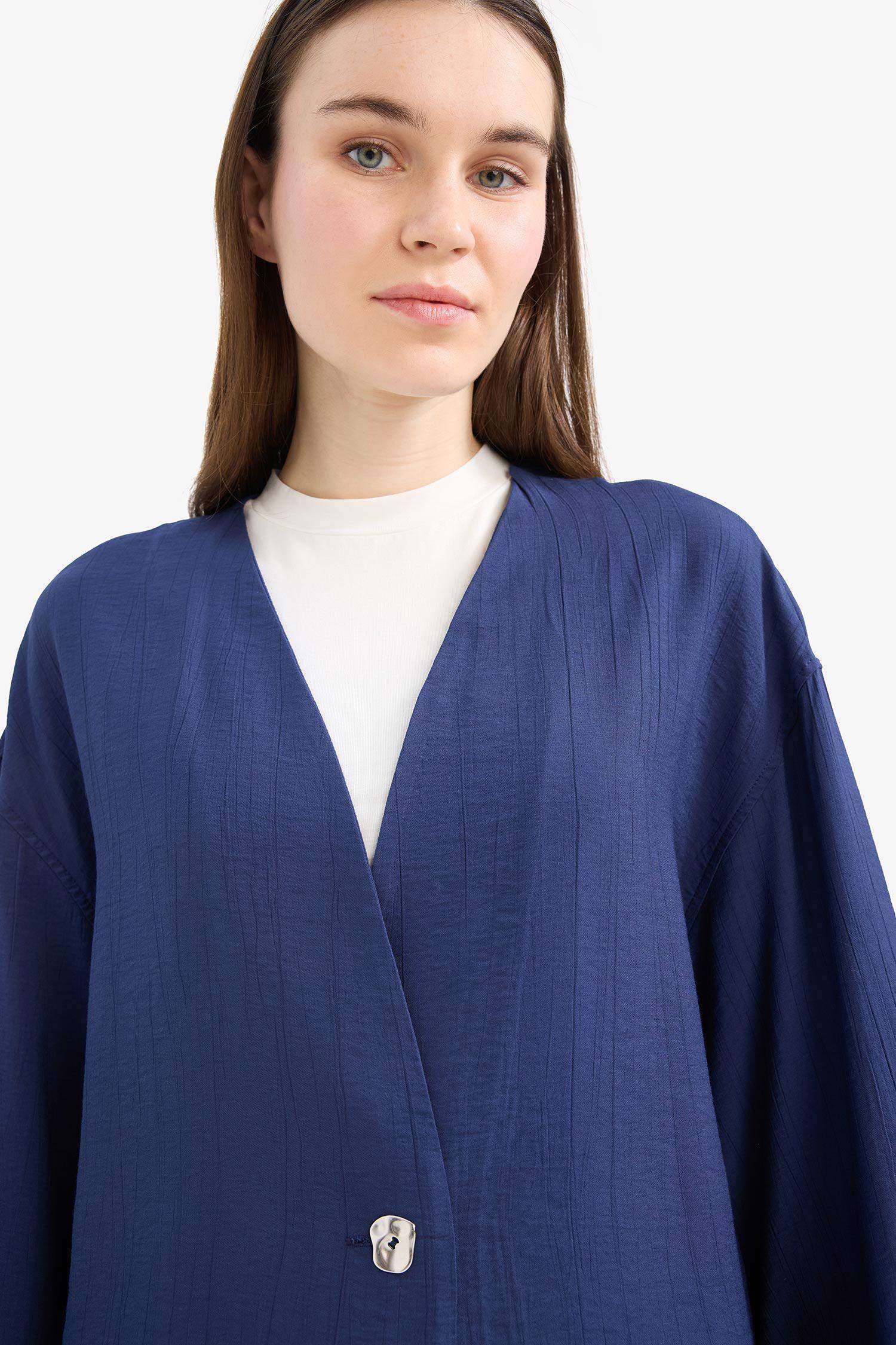 Relax Fit Crinkle Fabric V-Neck Long Sleeve Tunic