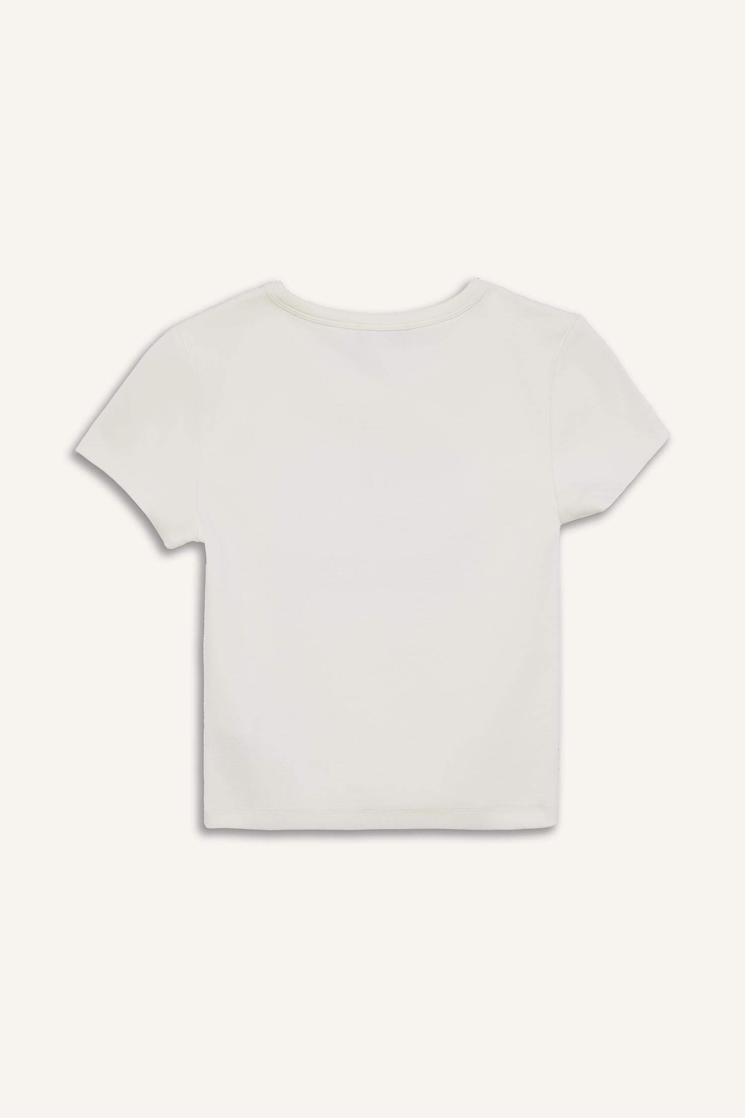 Coool Fitted Bisiklet Yaka Baskılı Ribana Kısa Kollu Tişört