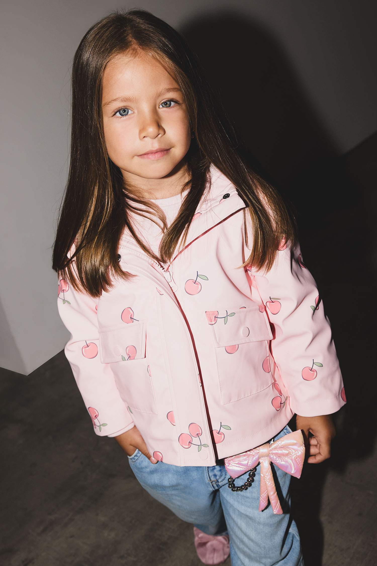 Baby Girl Hooded Patterned Waterproof Jacket