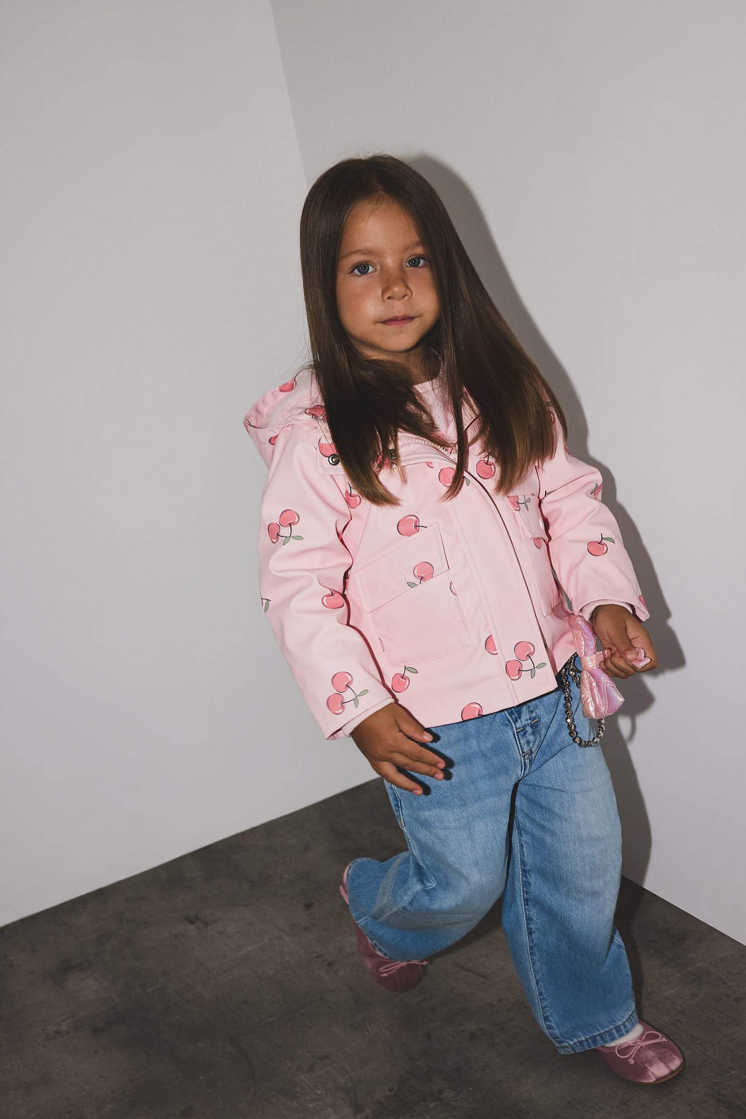 Baby Girl Hooded Patterned Waterproof Jacket