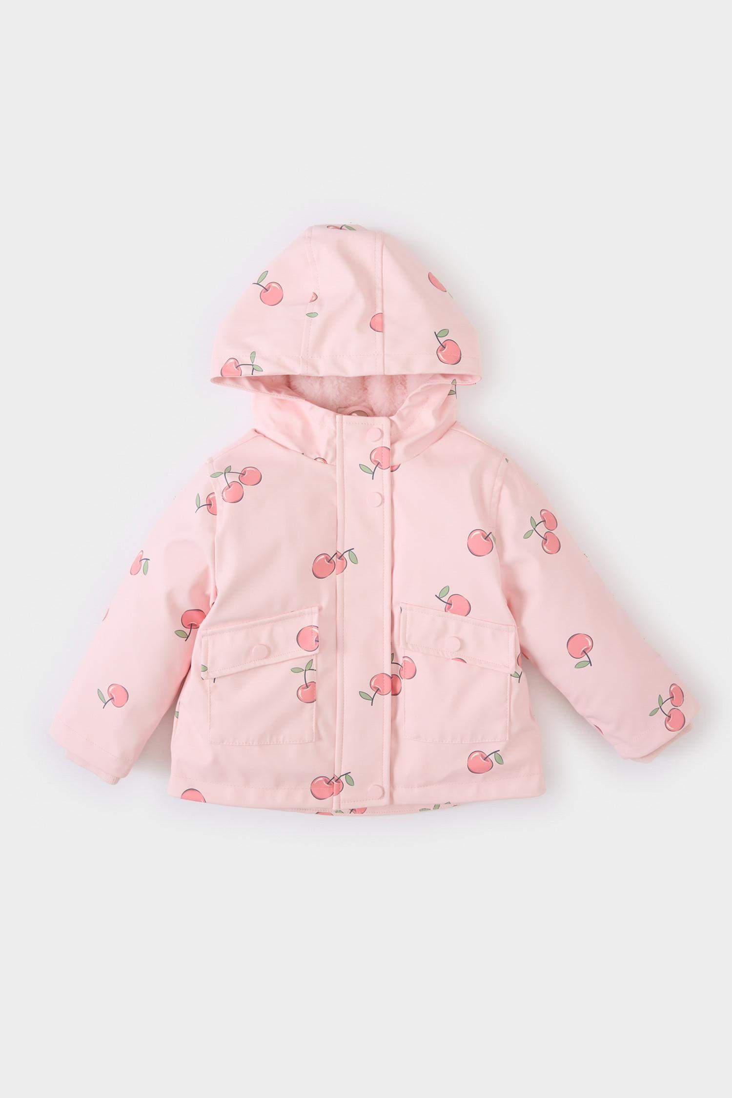 Baby Girl Hooded Patterned Waterproof Jacket