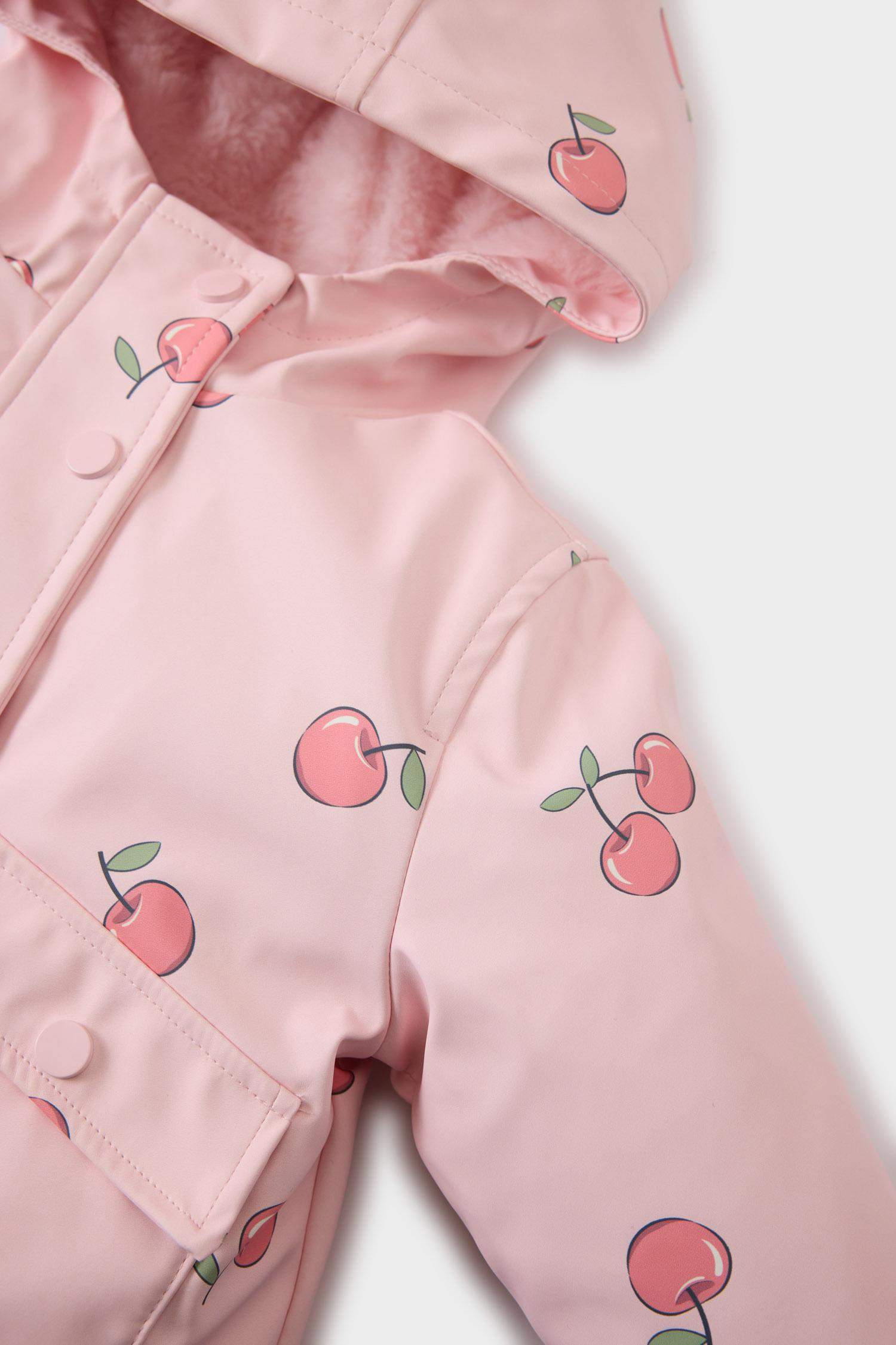 Baby Girl Hooded Patterned Waterproof Jacket