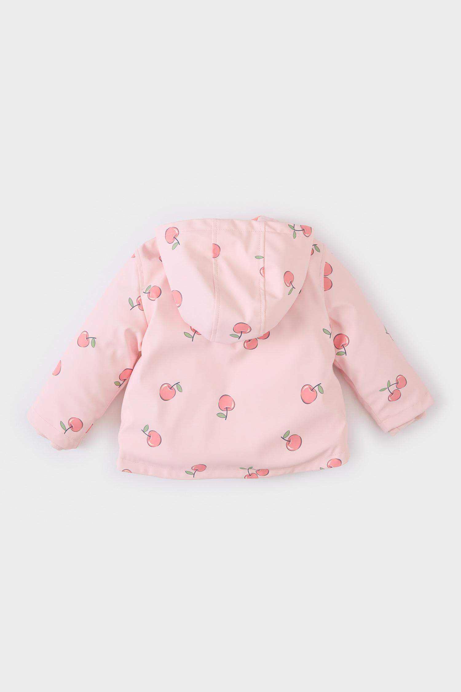 Baby Girl Hooded Patterned Waterproof Jacket