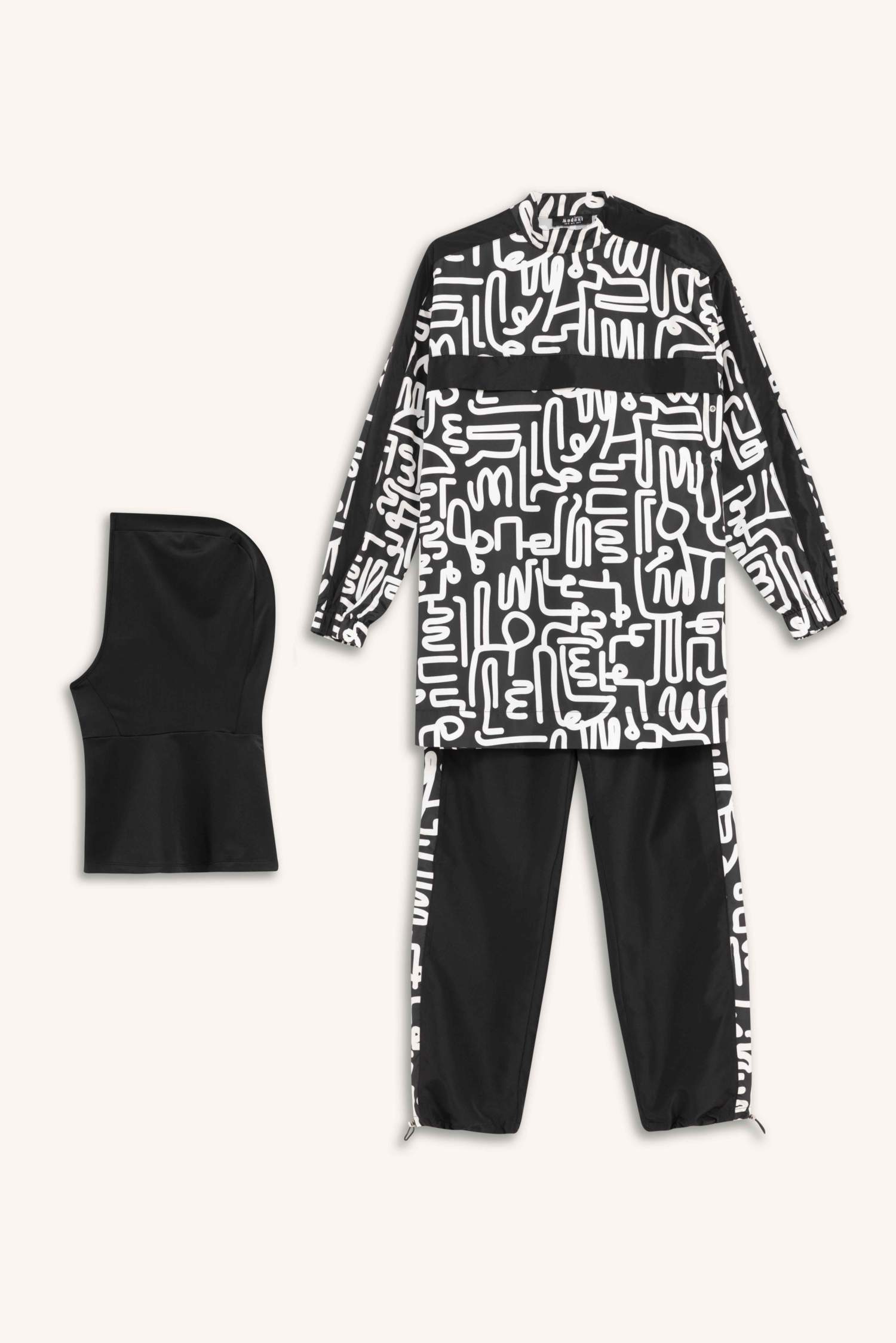 Regular Fit Su Geçirmez 3'lü Desenli Burkini Tesettür Mayo Takım