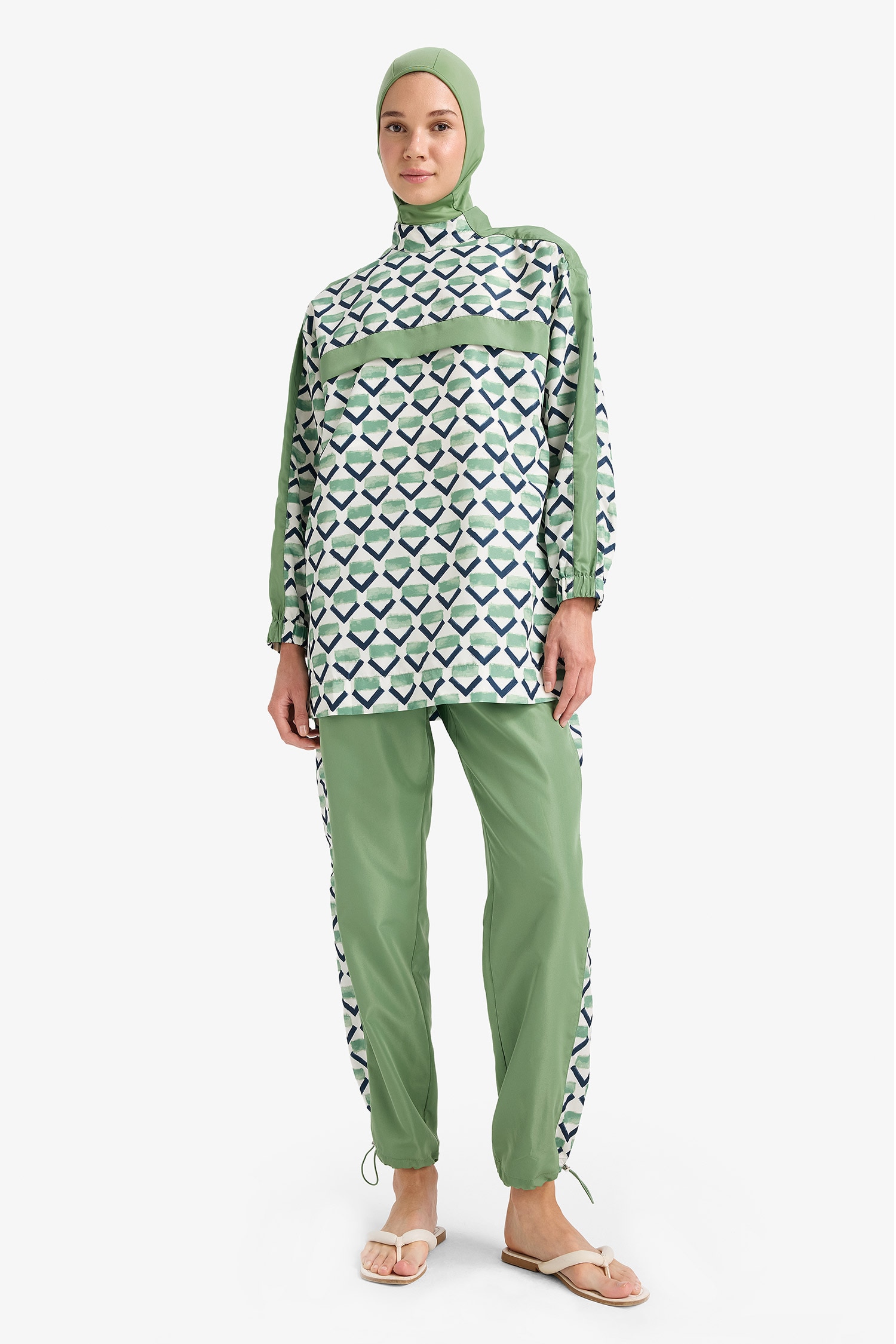 DeFacto Regular Fit Su İtici 3'lü Desenli Burkini Tesettür Mayo Takım görsel 2