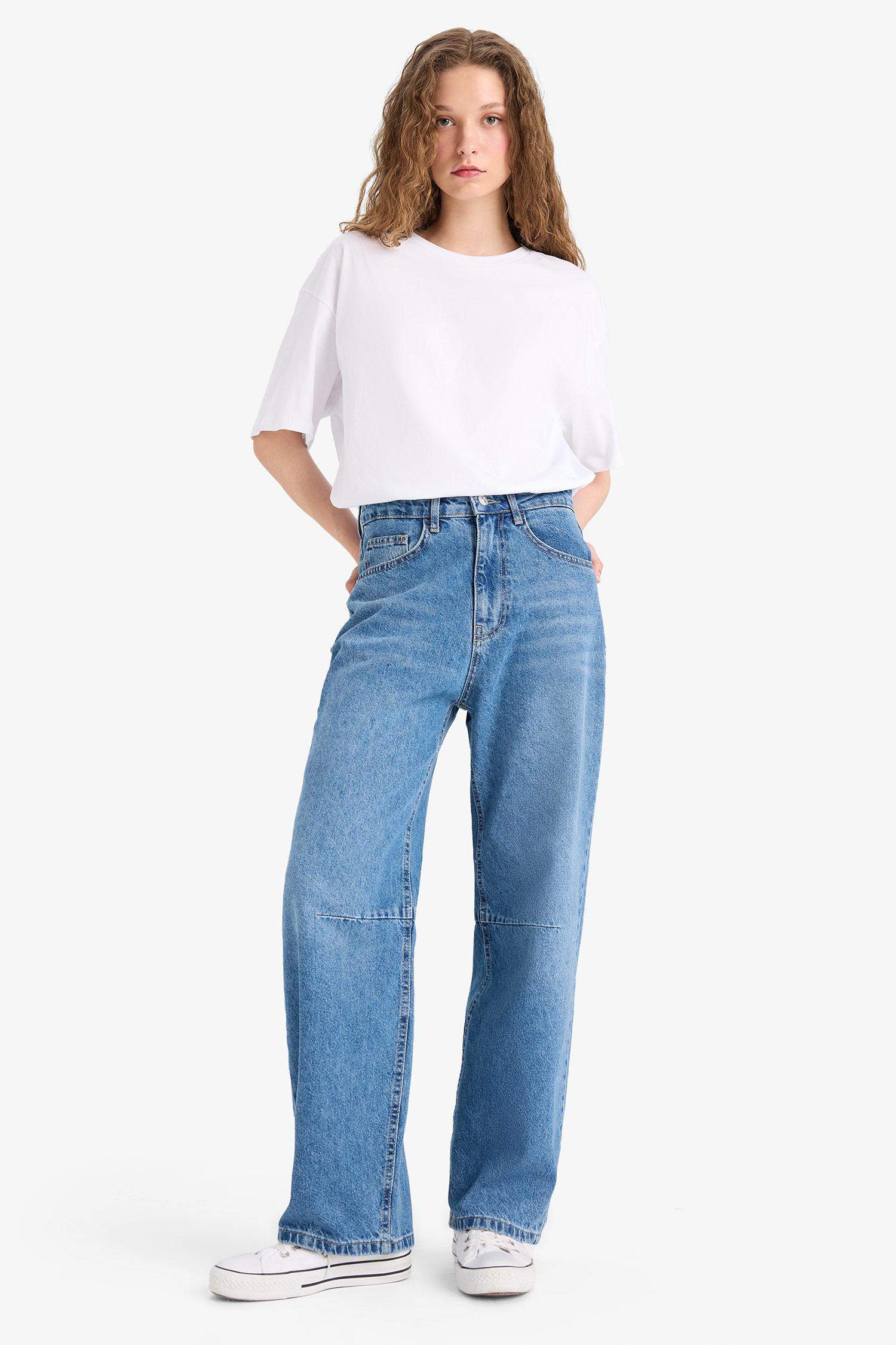 Barrel Fit Normal Bel Bilek Boy Jean Yıkamalı Pantolon