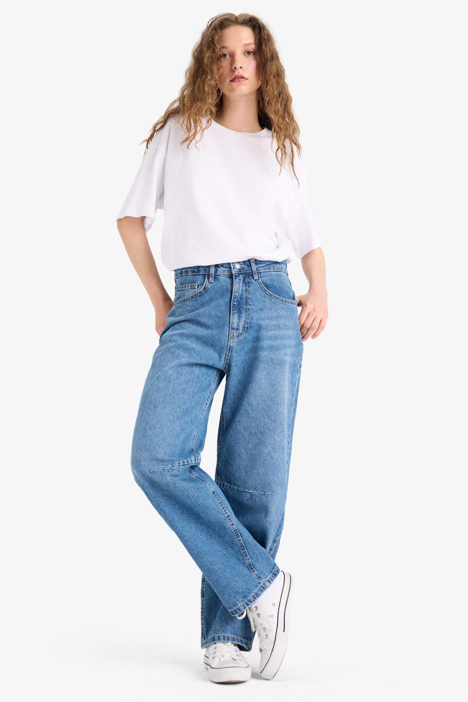 Barrel Fit Normal Bel Bilek Boy Jean Yıkamalı Pantolon