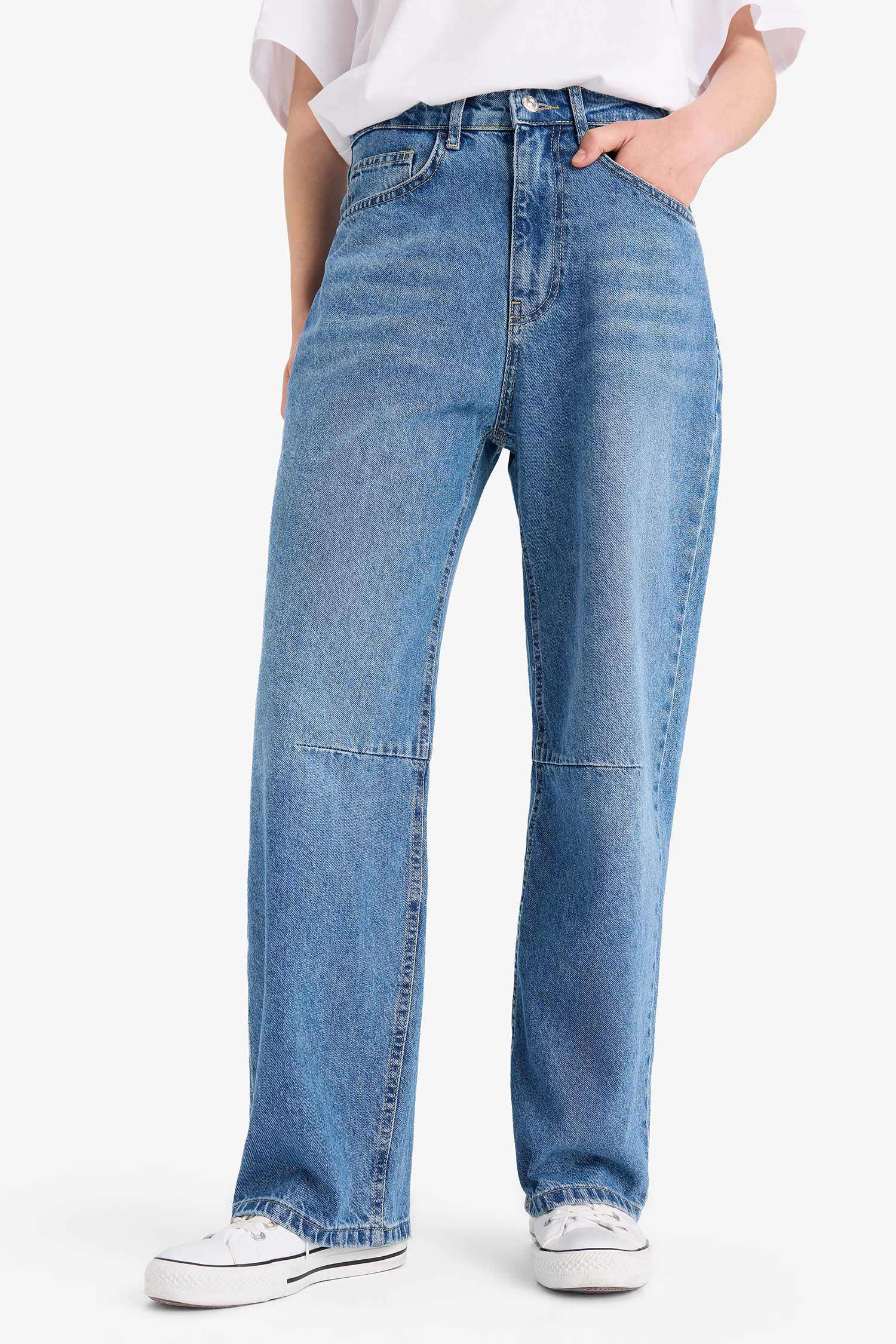 Barrel Fit Normal Bel Bilek Boy Jean Yıkamalı Pantolon