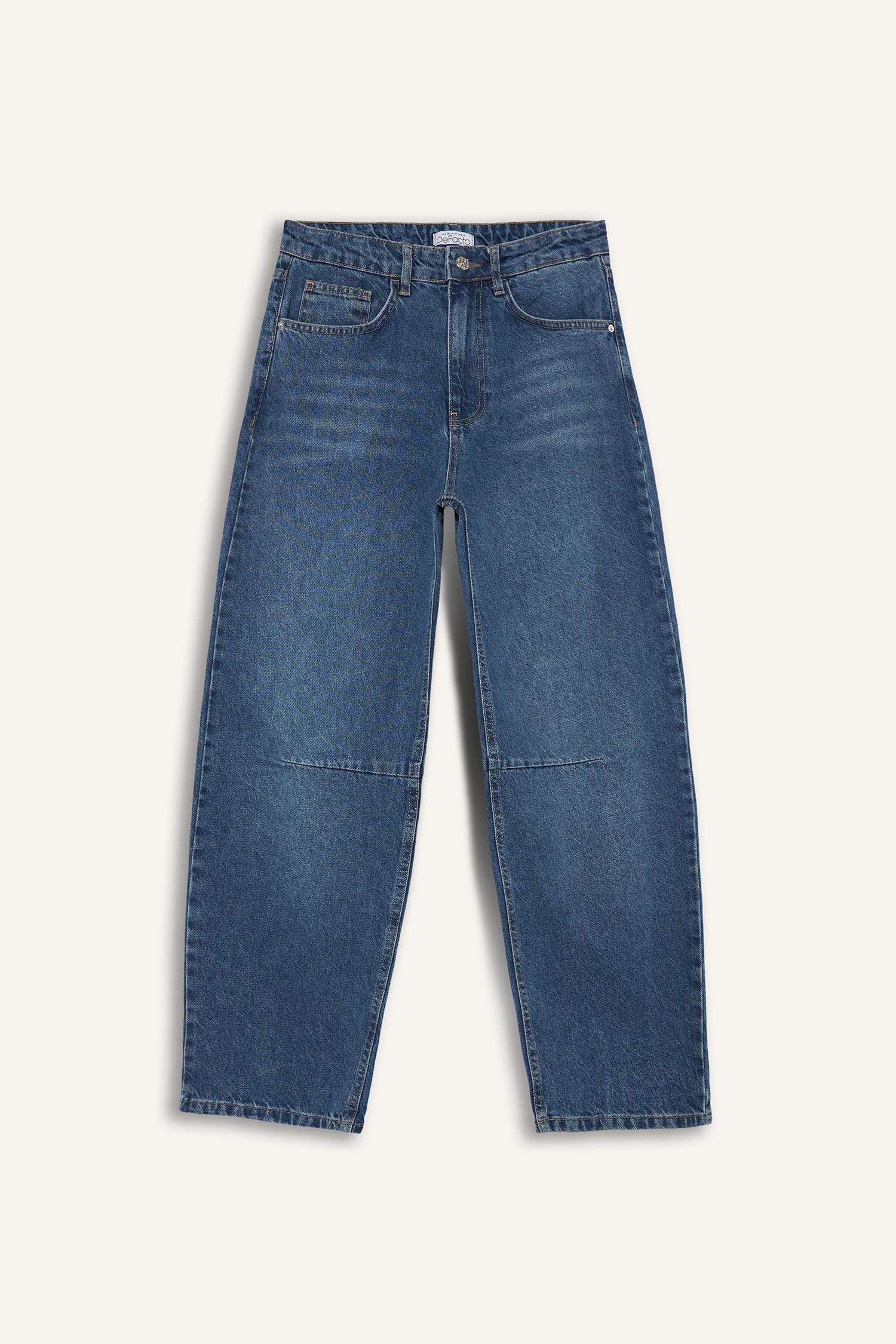 Barrel Fit Normal Bel Bilek Boy Jean Yıkamalı Pantolon