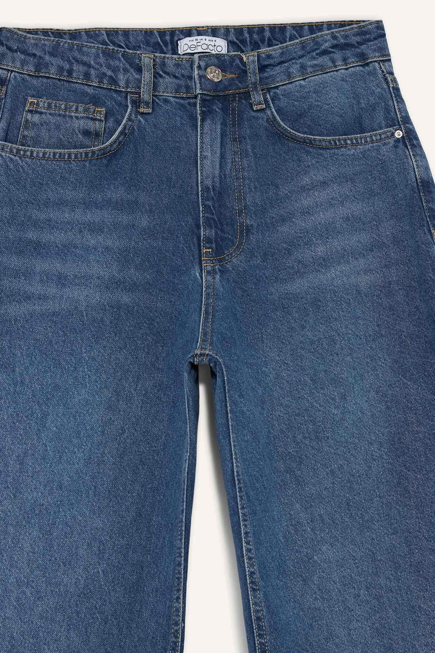 Barrel Fit Normal Bel Bilek Boy Jean Yıkamalı Pantolon