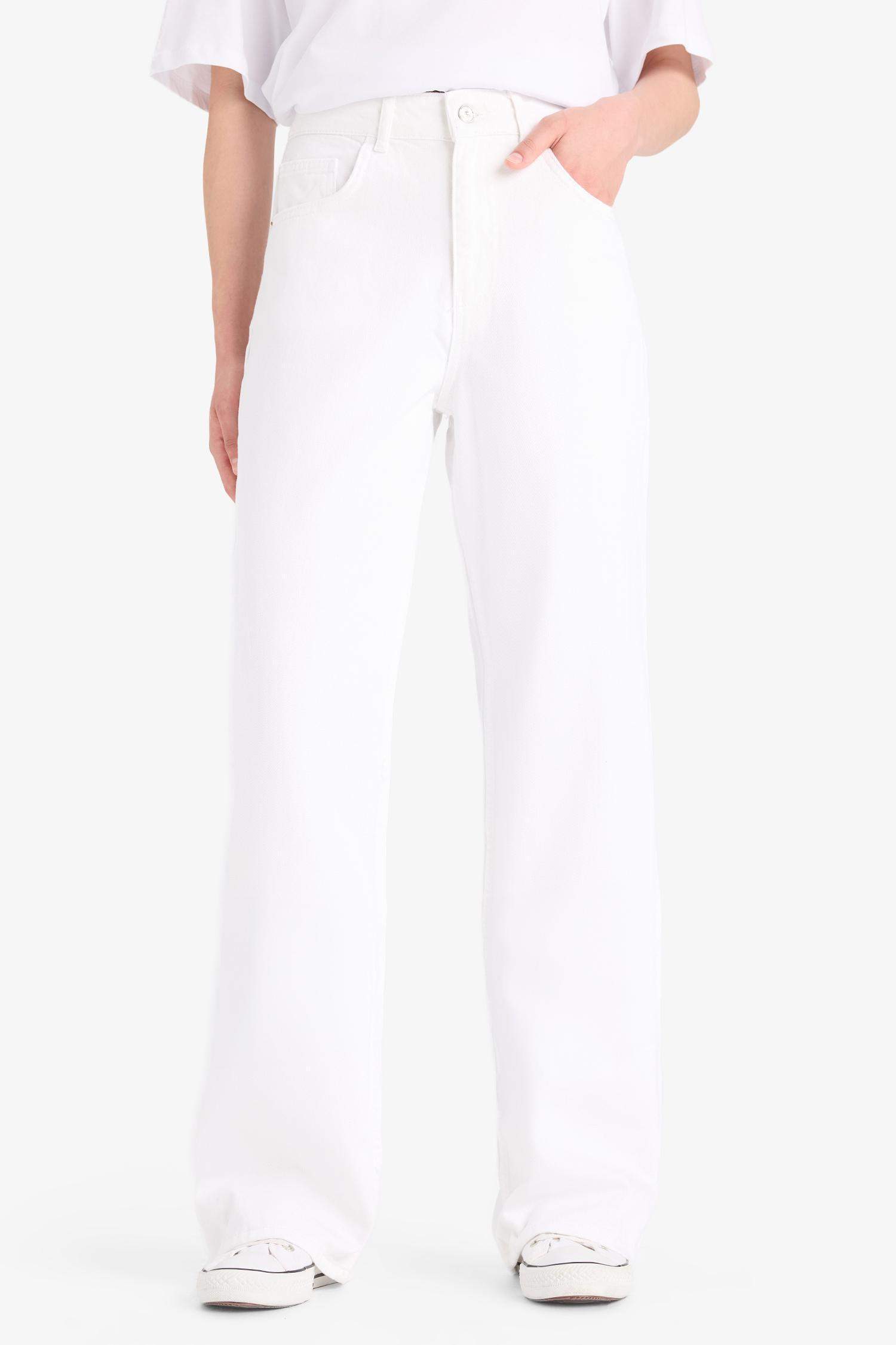 Straight Wide Yüksek Bel Uzun Beyaz Jean Pantolon