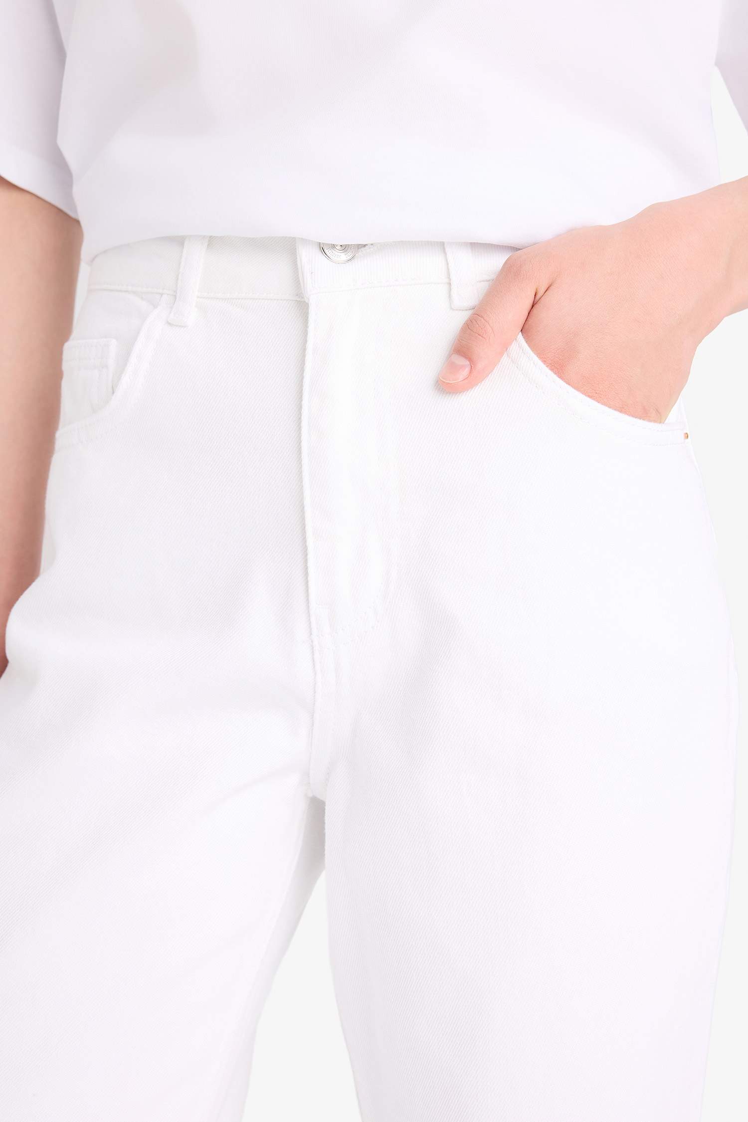 Straight Wide Yüksek Bel Uzun Beyaz Jean Pantolon