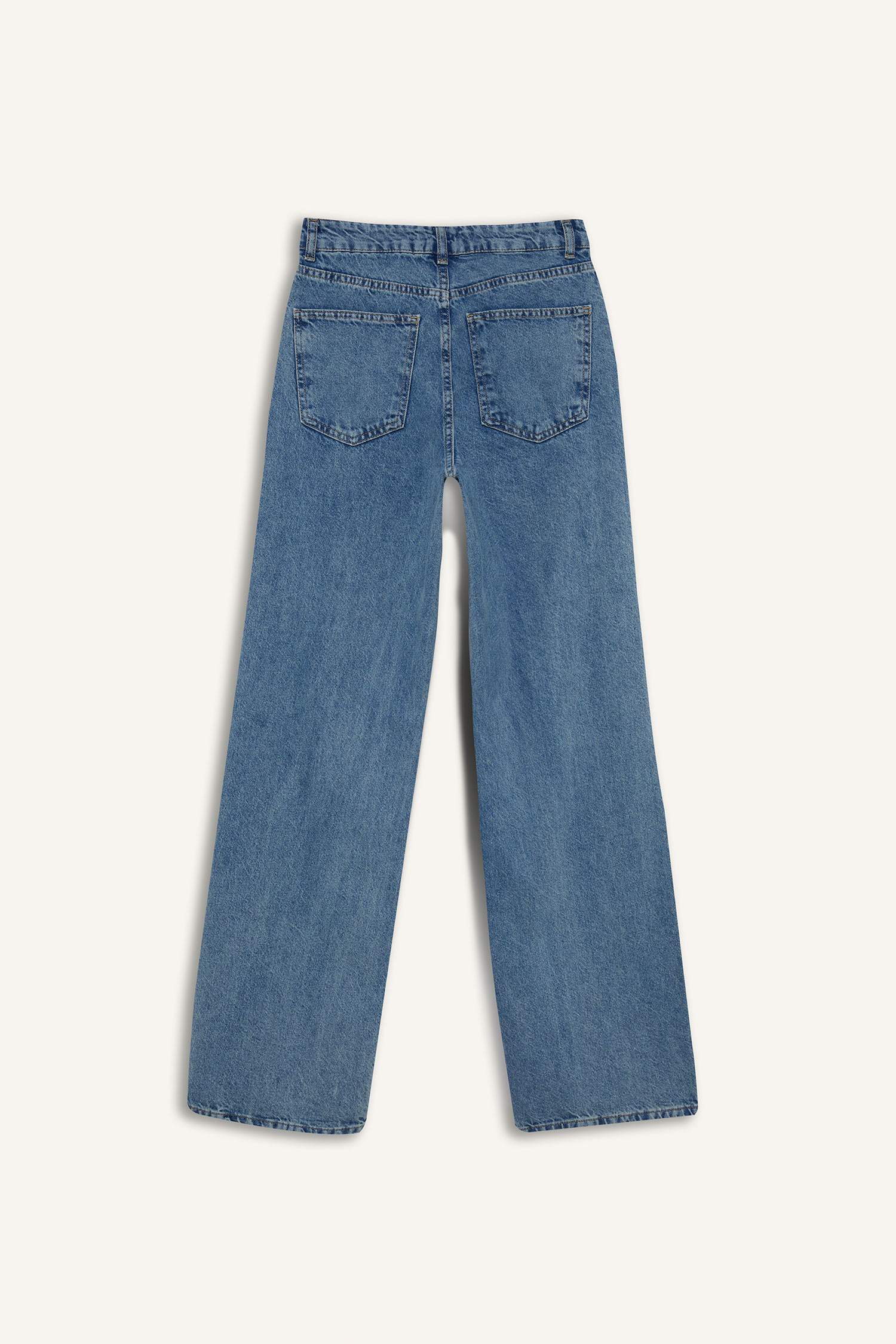 Straight Wide Ripped Detailed High Waist Long Jeans