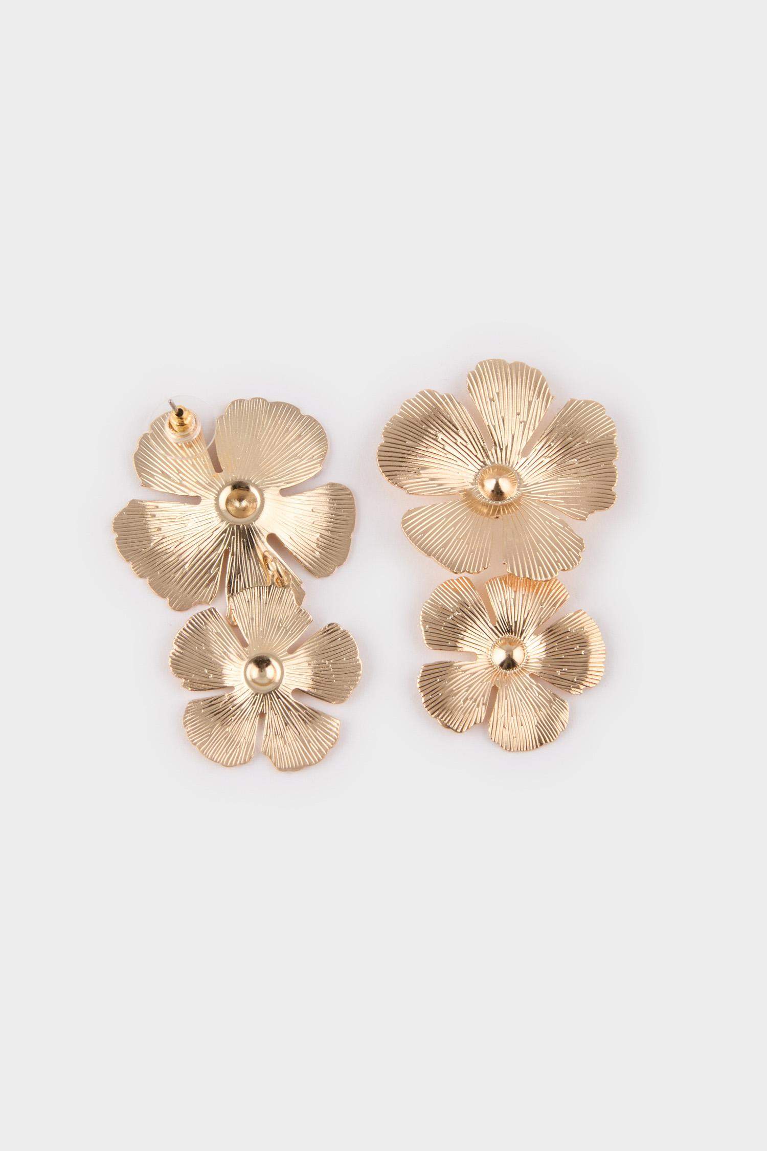 Kadın Çiçekli Gold Küpe