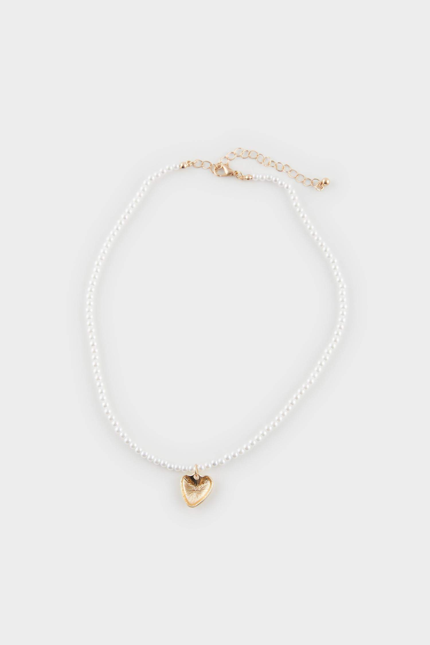 Woman Heart Pearl Gold Necklace
