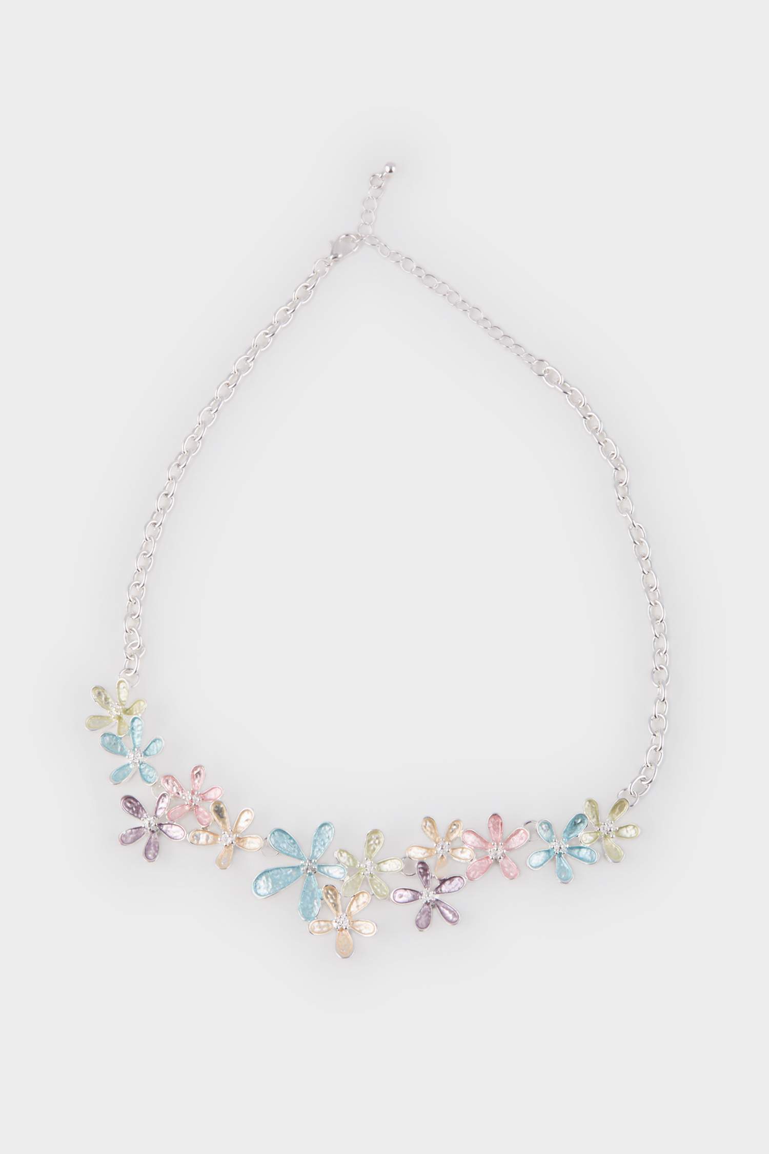 Collier argenté à fleurs colorées pour femme