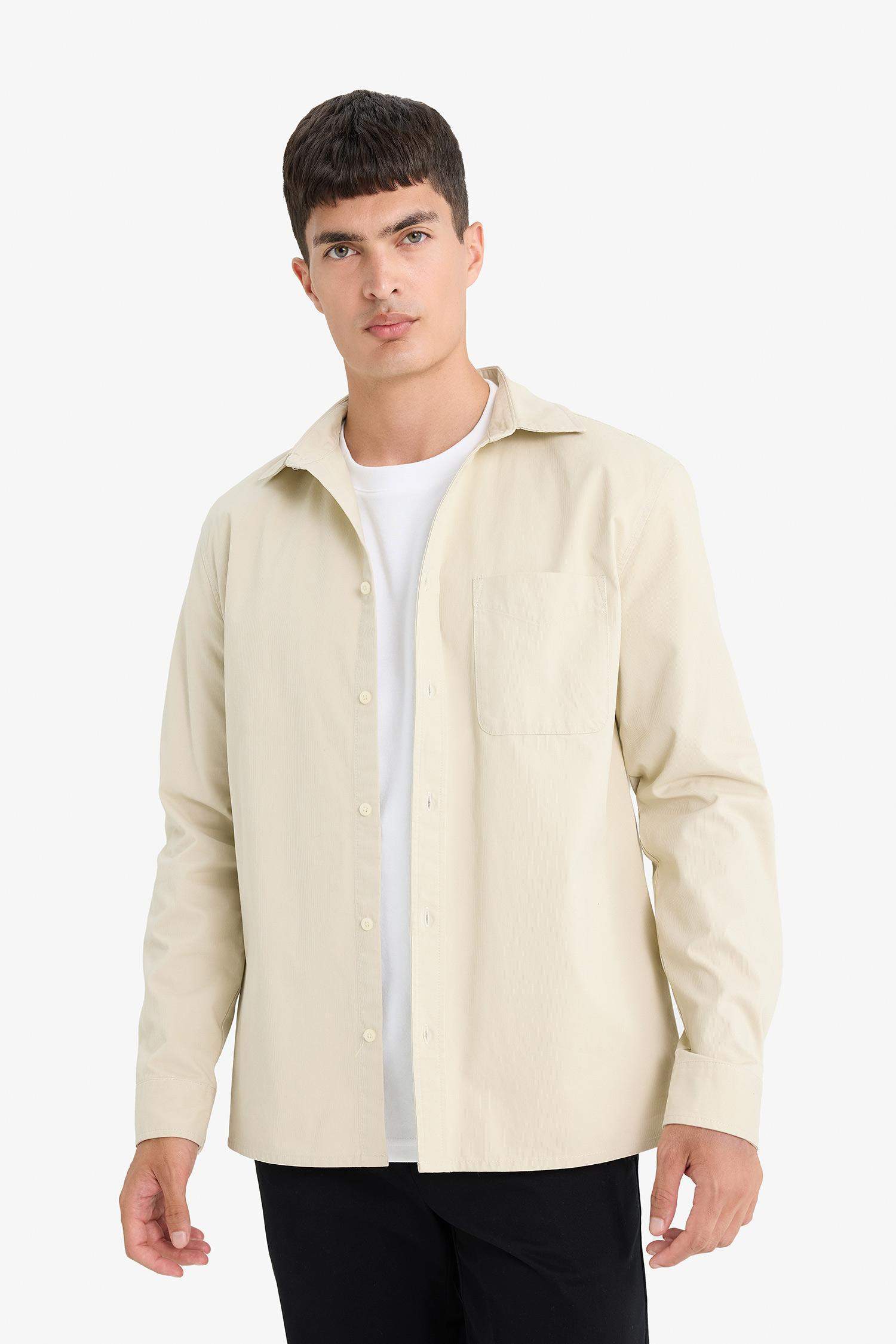 Regular Fit Polo Collar Cotton Long Sleeve Shirt