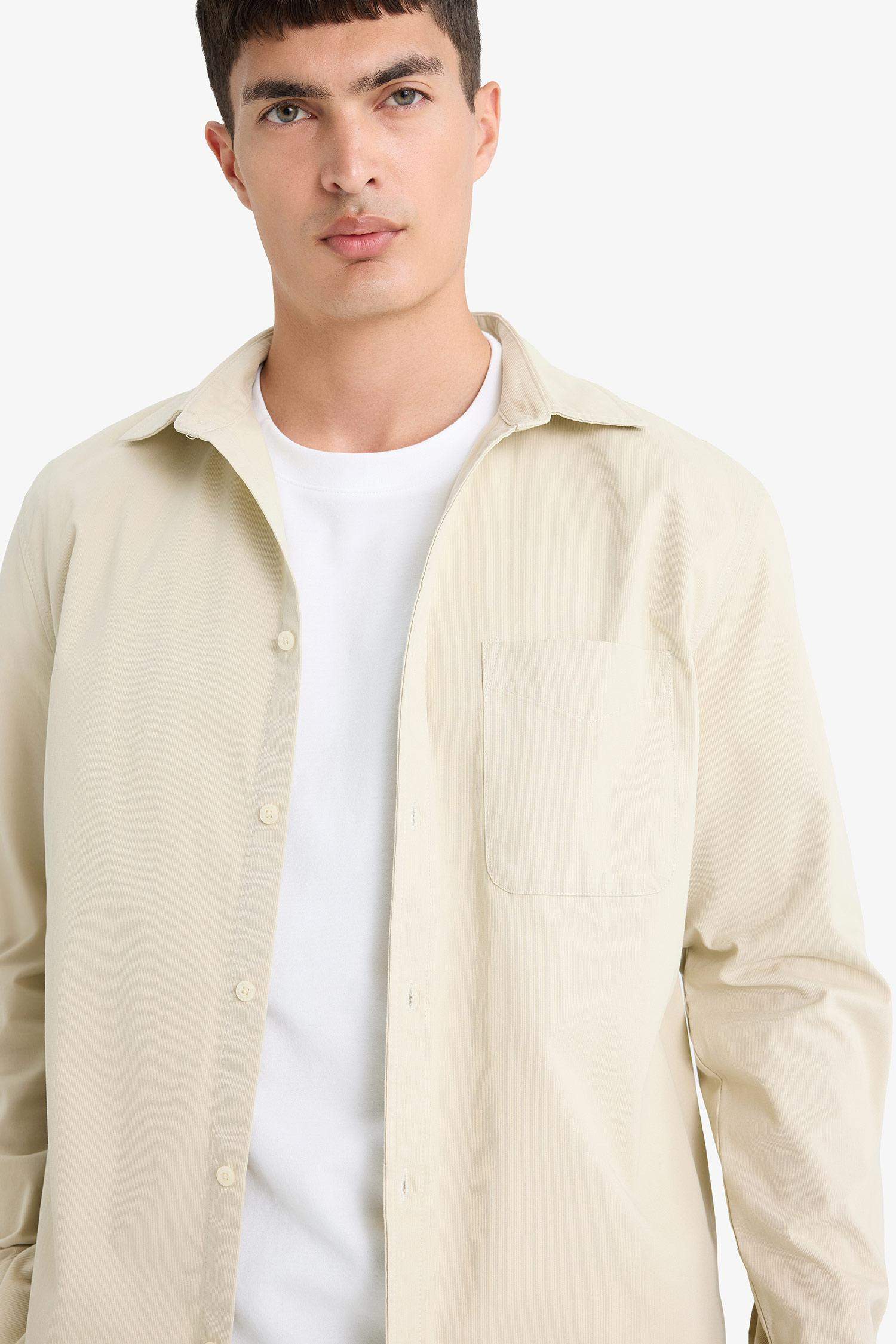 Regular Fit Polo Collar Cotton Long Sleeve Shirt