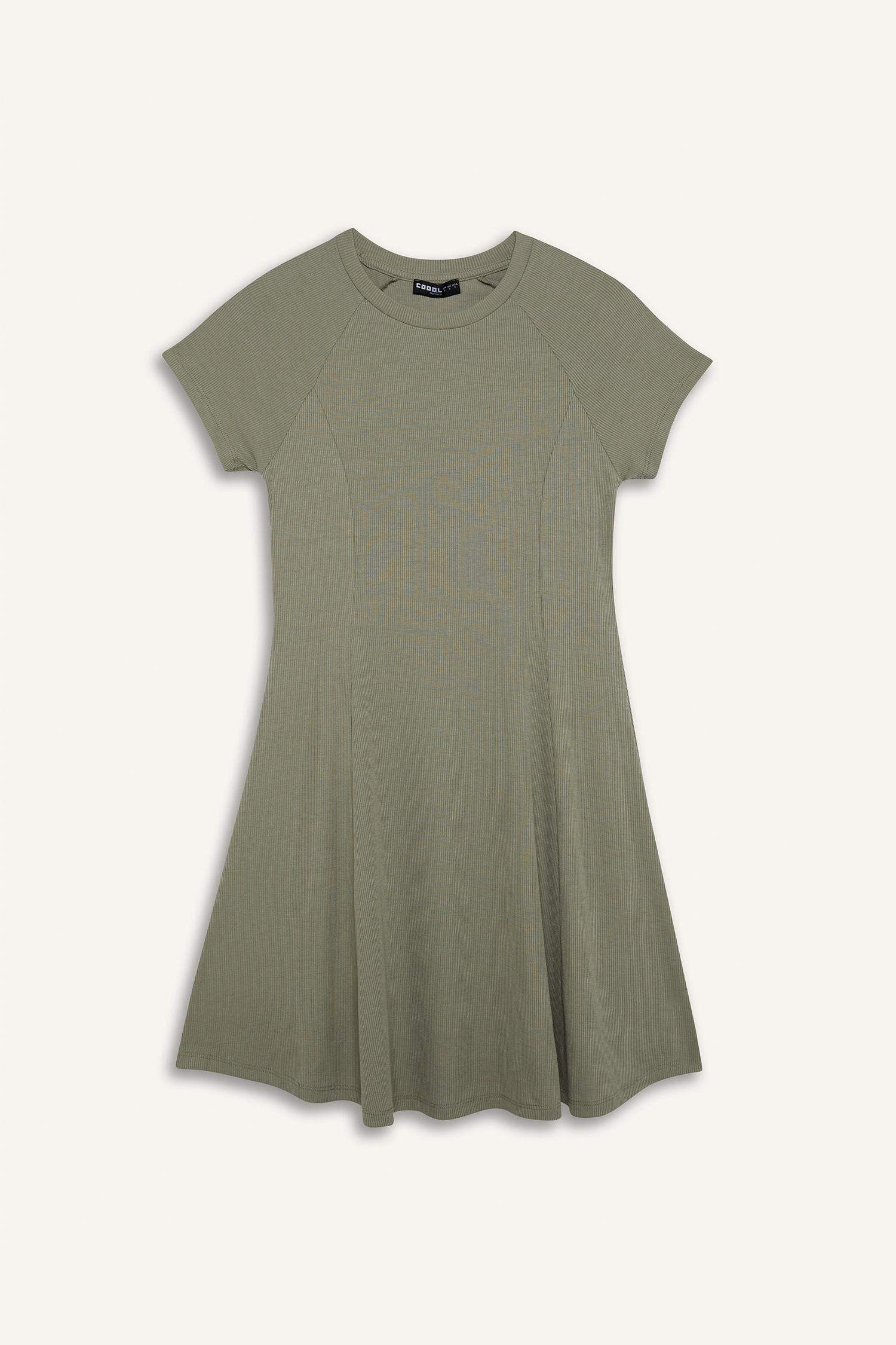 فستان قصير سادة مضلع بياخة مستديرة