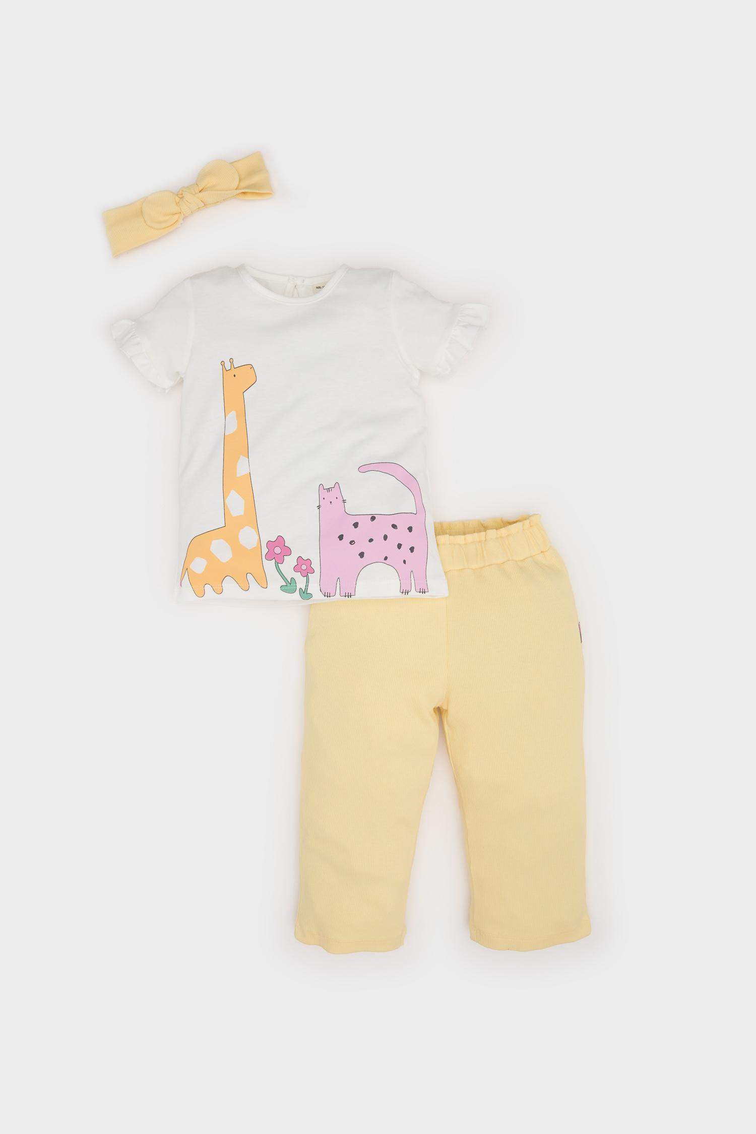 Ensemble T-shirt imprimé avec Pantalon et Bandeau pour bébé fille