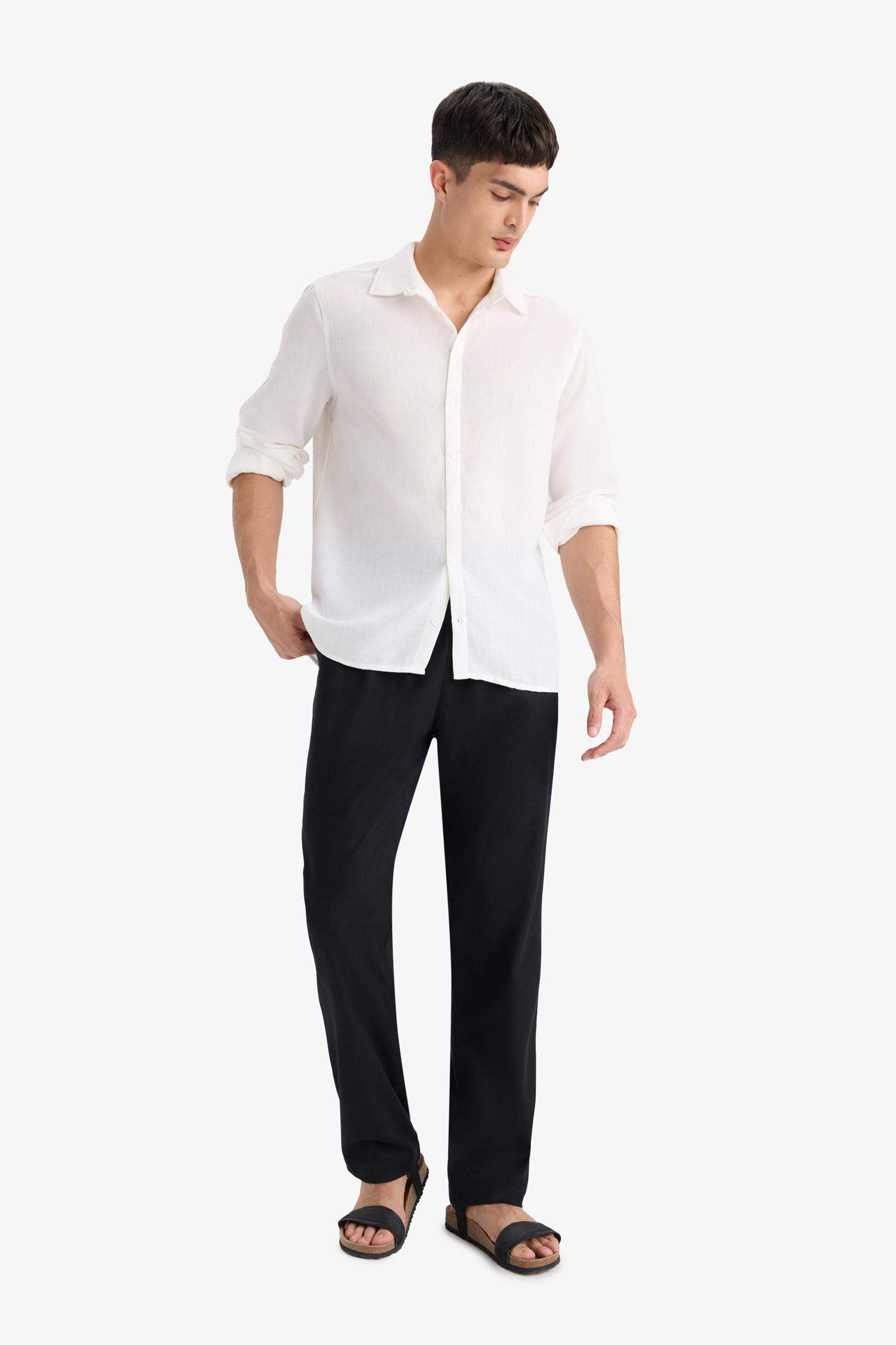 سروال فلانيل قصة مريحة برجل عادي