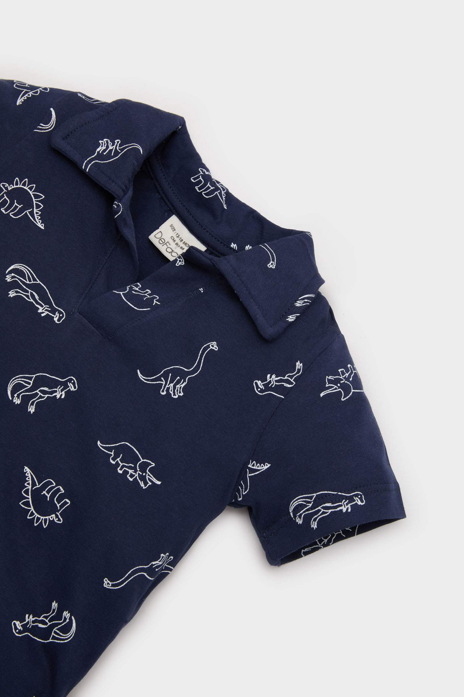 Erkek Bebek 2'li Takım Dinozor Desenli Gömlek Beli Lastikli Kısa Jean Şort Alt