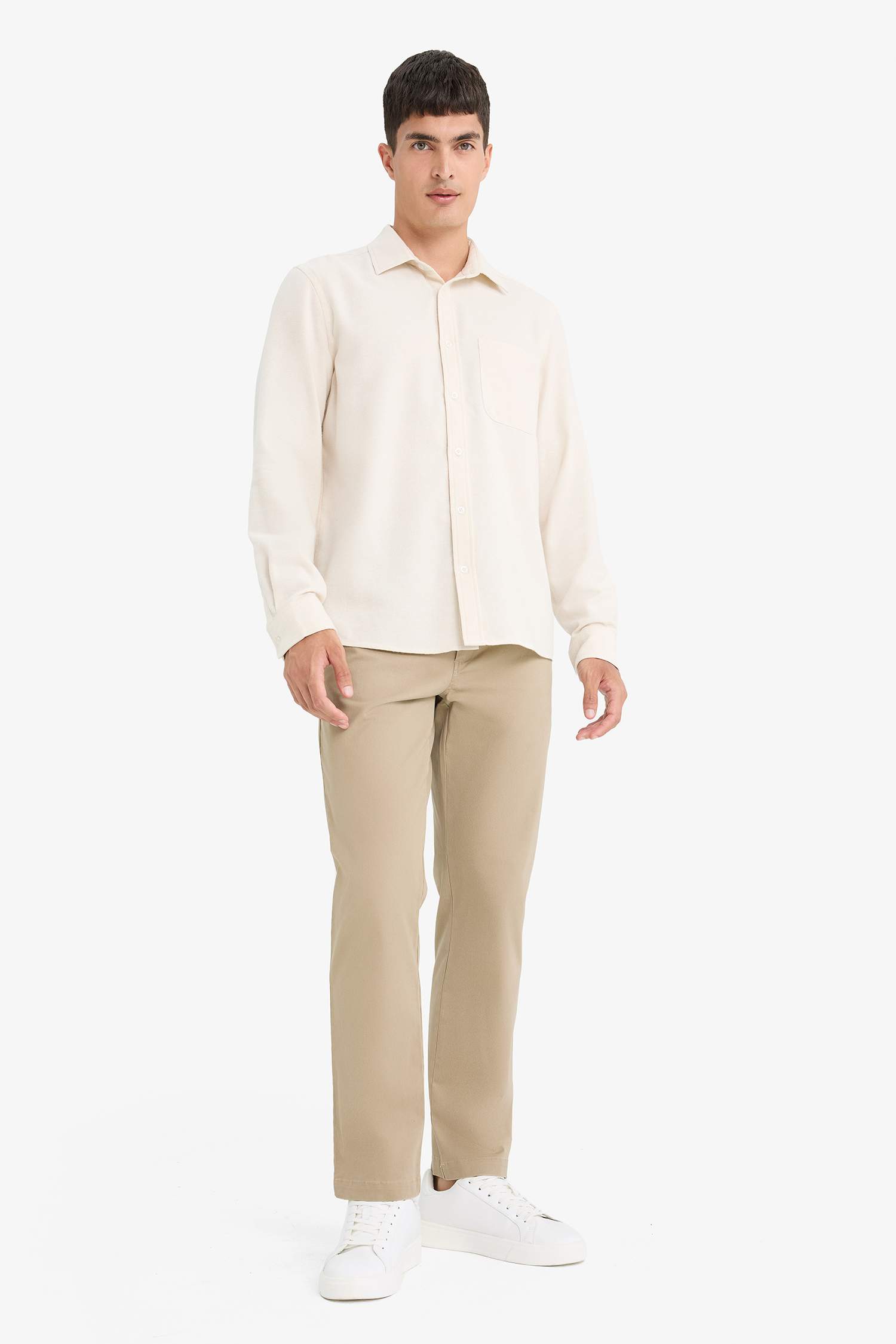 Regular Fit Polo Collar Cotton Long Sleeve Shirt