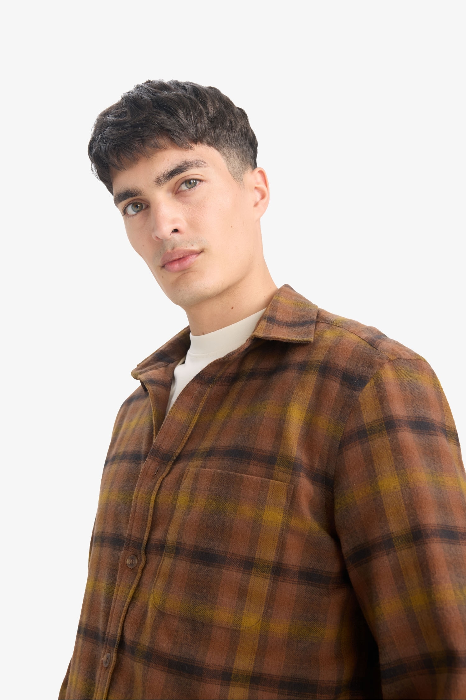 Regular Fit Polo Collar Plaid Flanel Long Sleeve Shirt