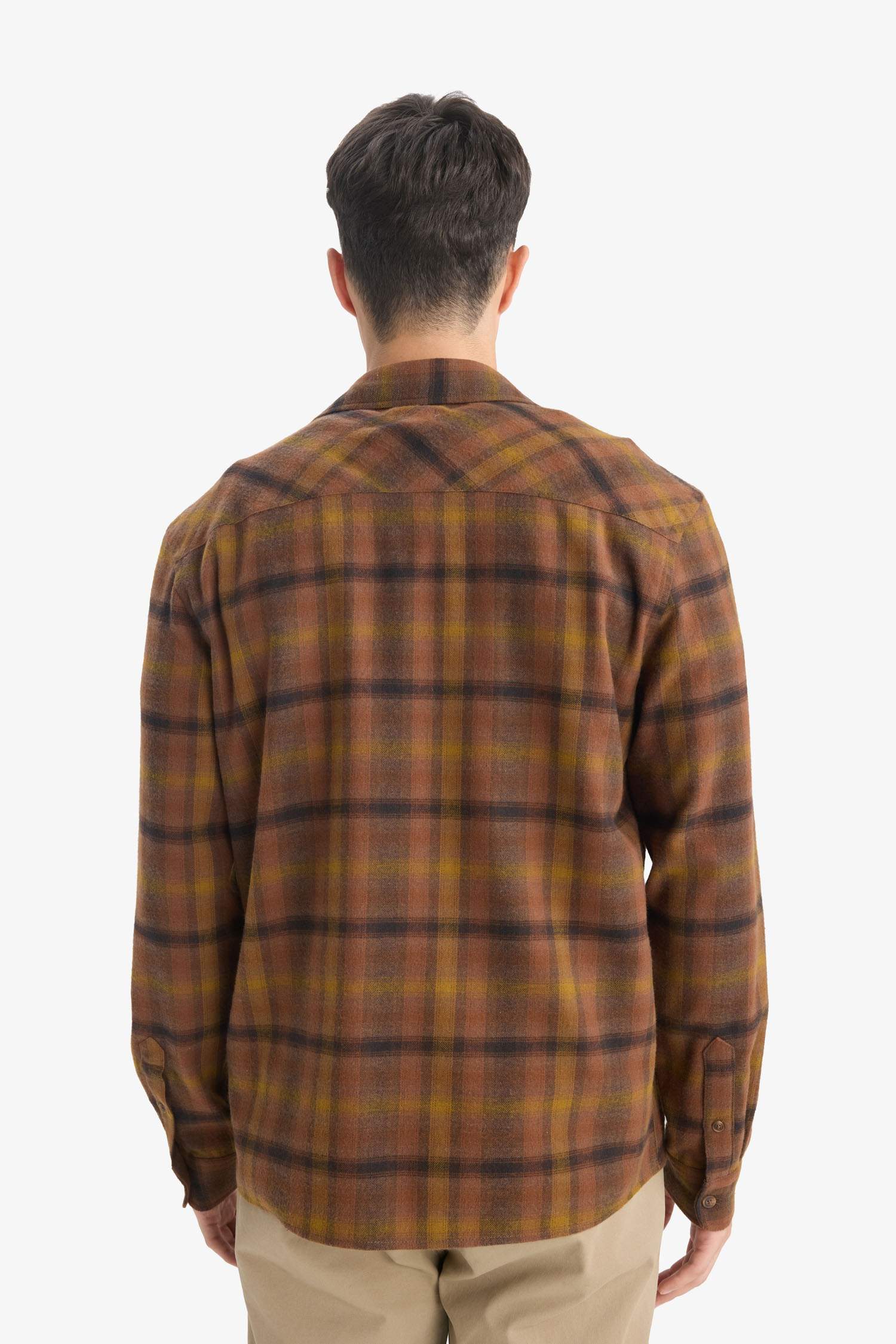Regular Fit Polo Collar Plaid Flanel Long Sleeve Shirt