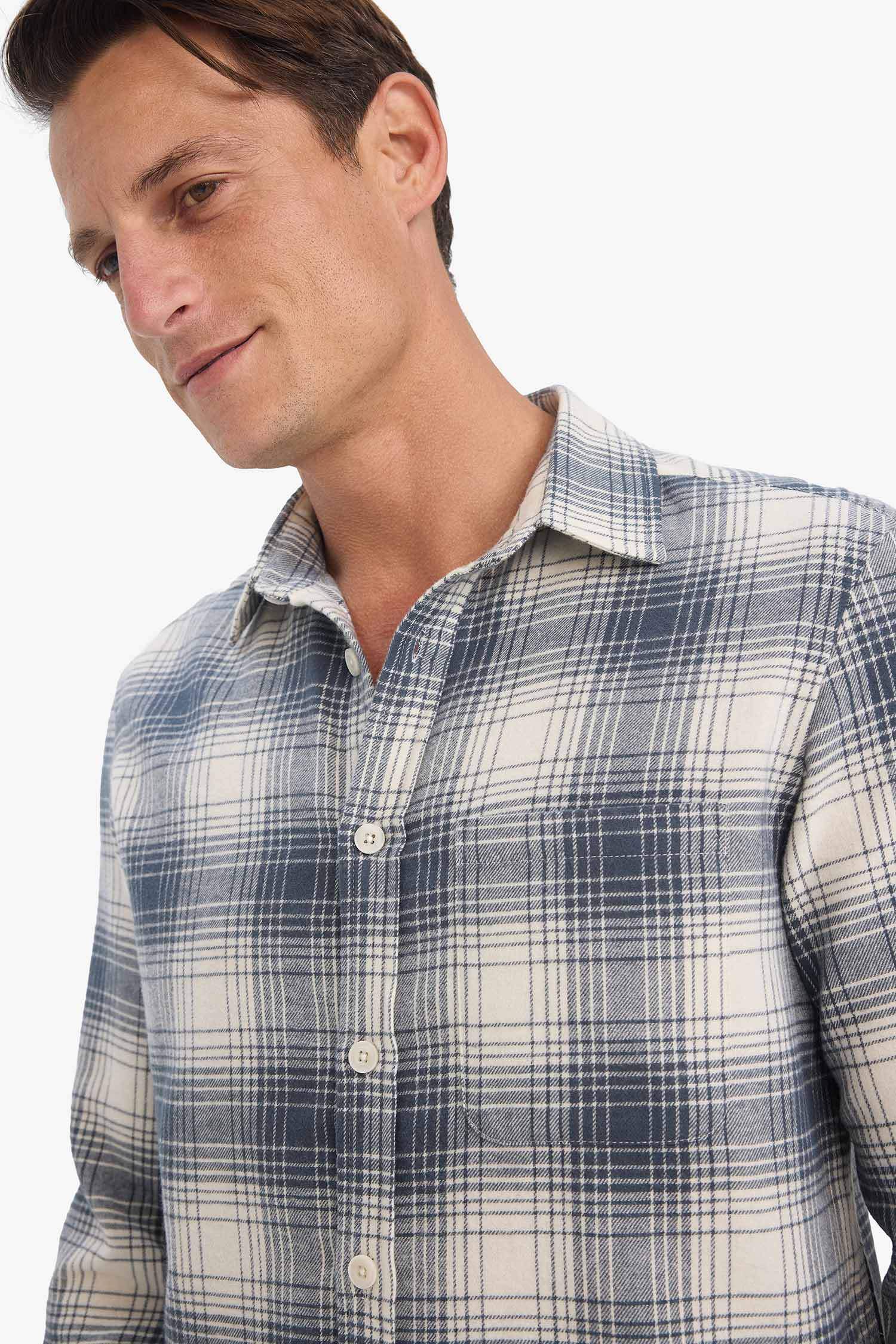 Regular Fit Polo Collar Plaid Flanel Long Sleeve Shirt