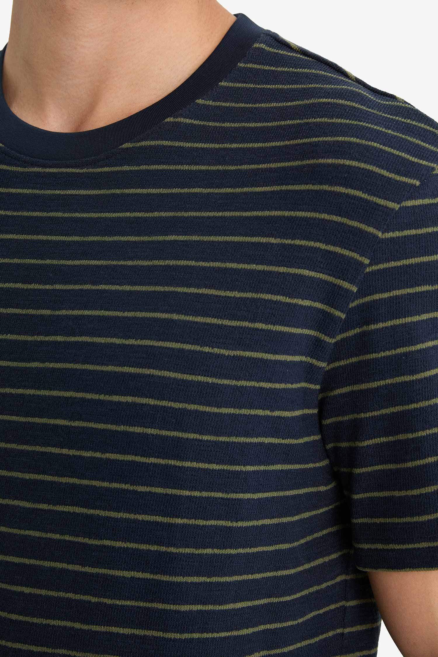 Regular Fit Bisiklet Yaka Çizgili Kısa Kollu Tişört