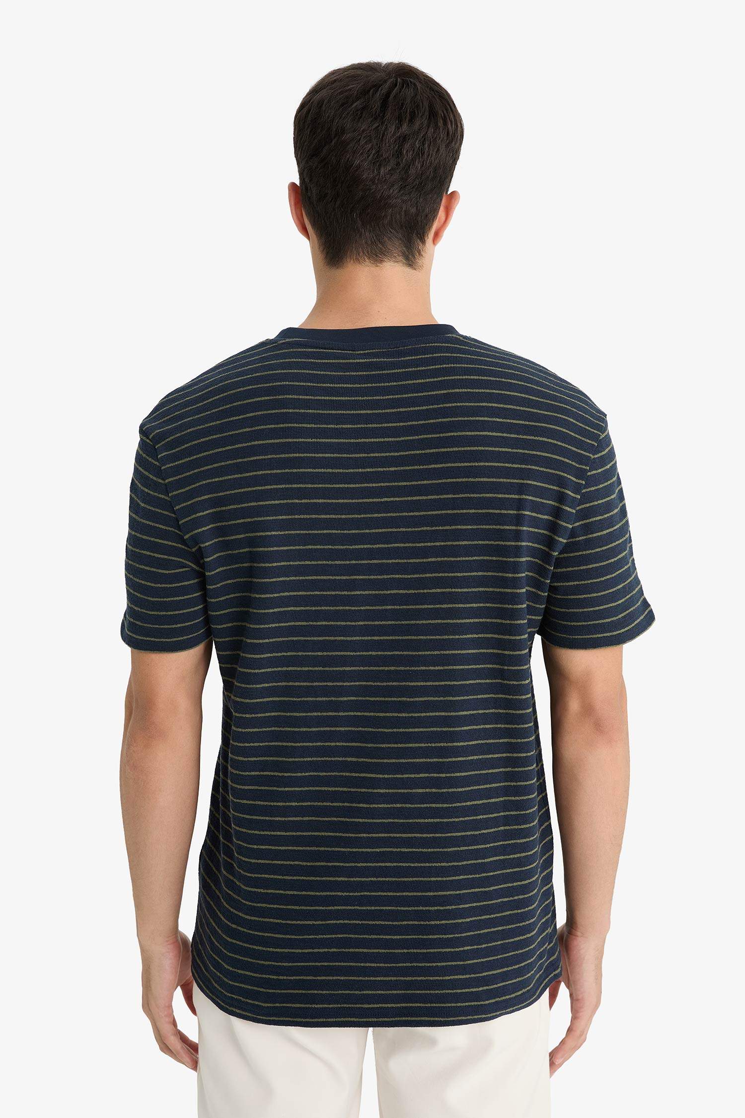 Regular Fit Bisiklet Yaka Çizgili Kısa Kollu Tişört