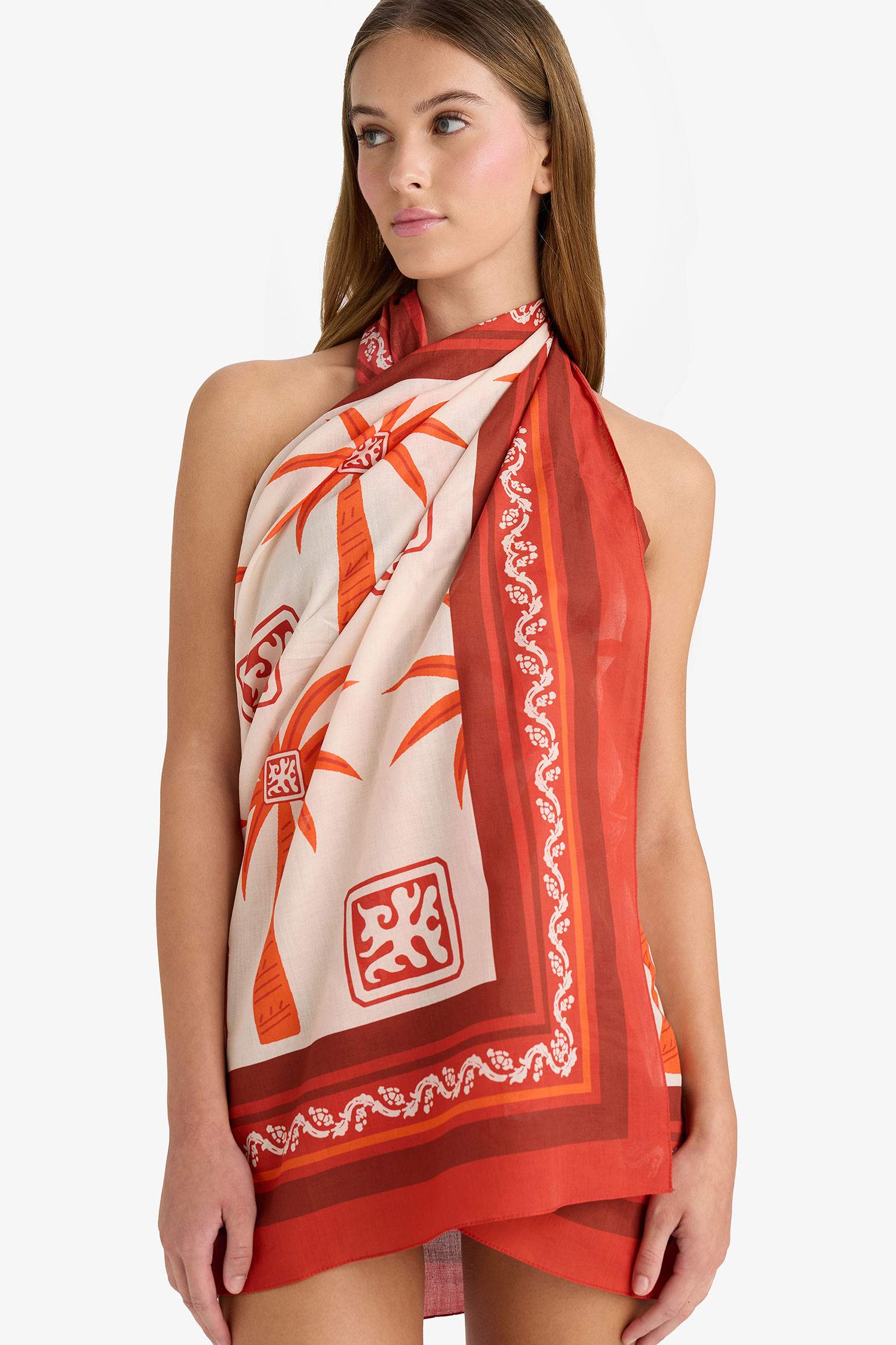 Regular Fit Palmiye Desenli Pamuklu Pareo-Fall in Love