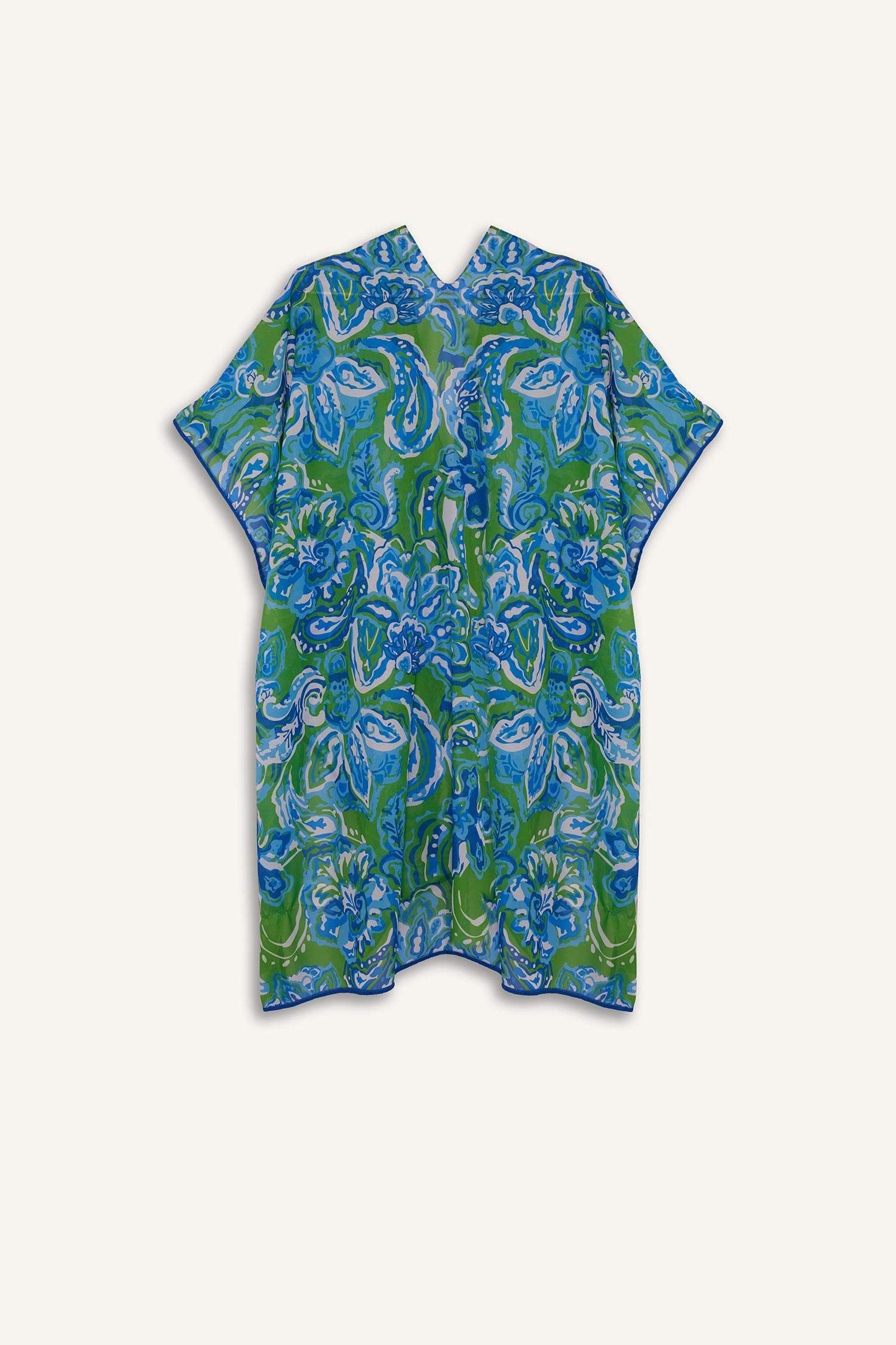 Regular Fit Tropikal Desenli Şifon Plaj Kimono-Fall in Love