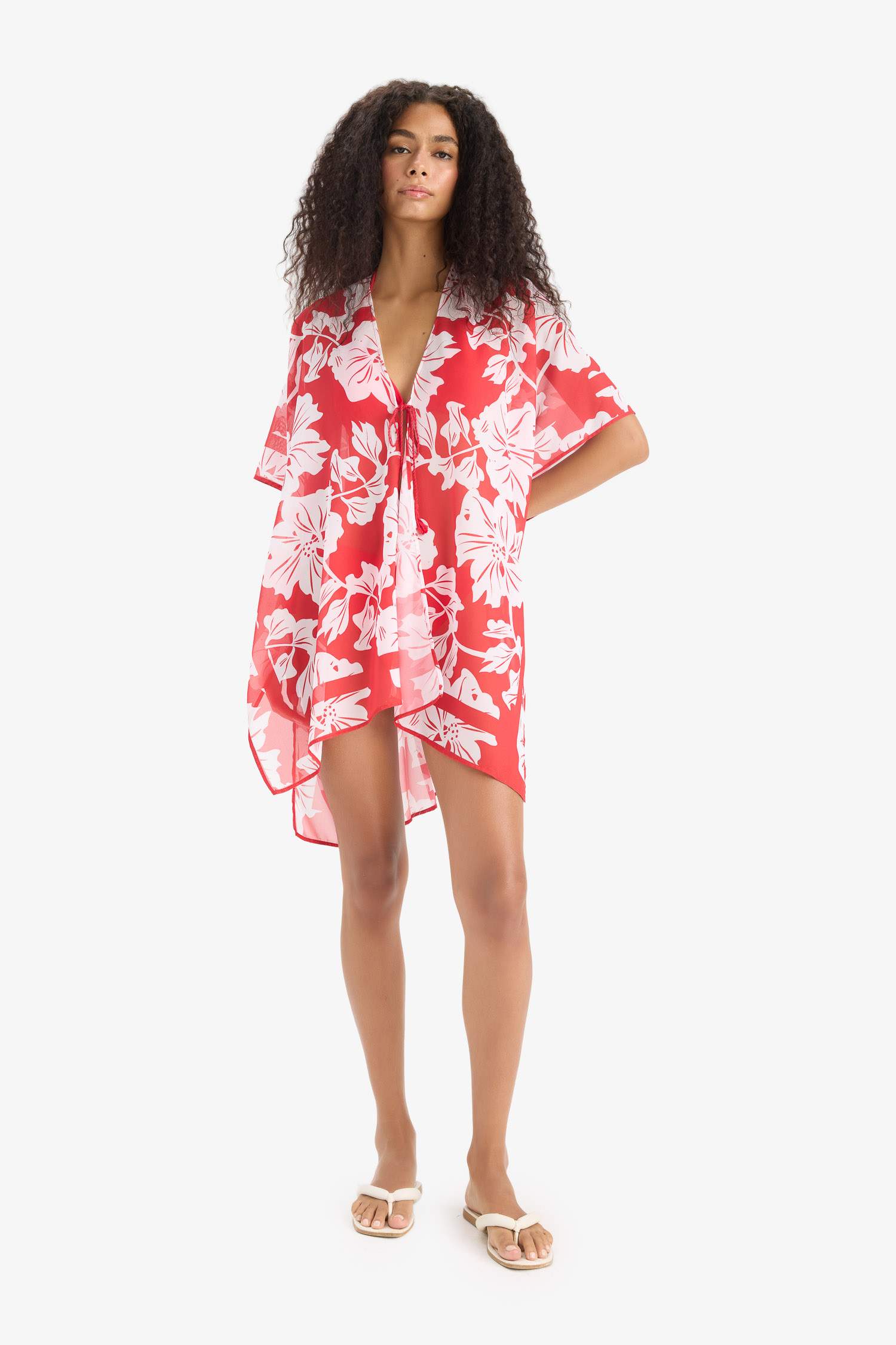 Fall in Love Regular Fit Tropical Patterned Chiffon Beachwear