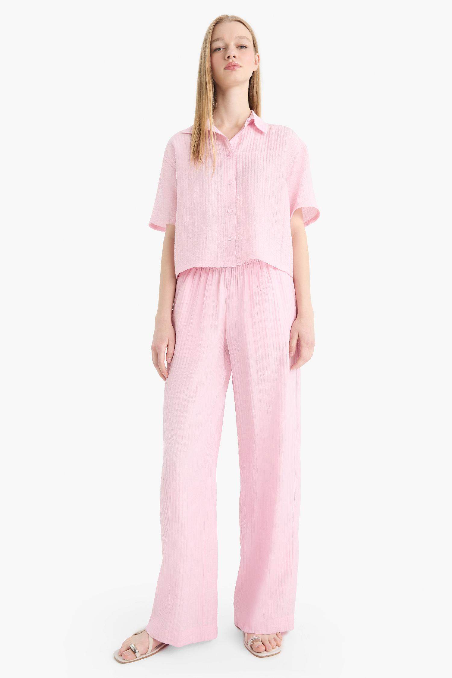 Oversize Fit Shirt Collar Crepe Short Sleeve Shirt