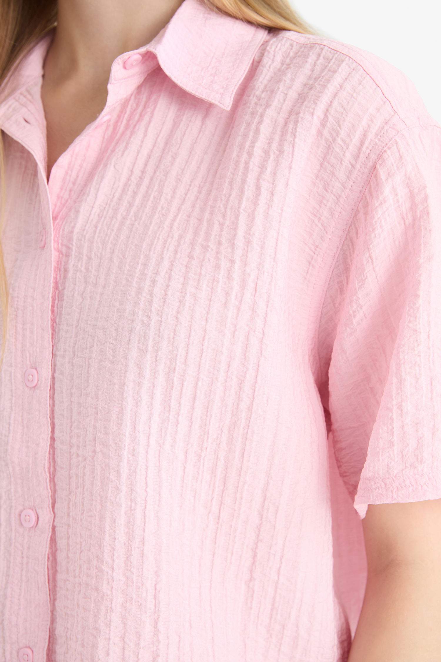 Oversize Fit Shirt Collar Crepe Short Sleeve Shirt