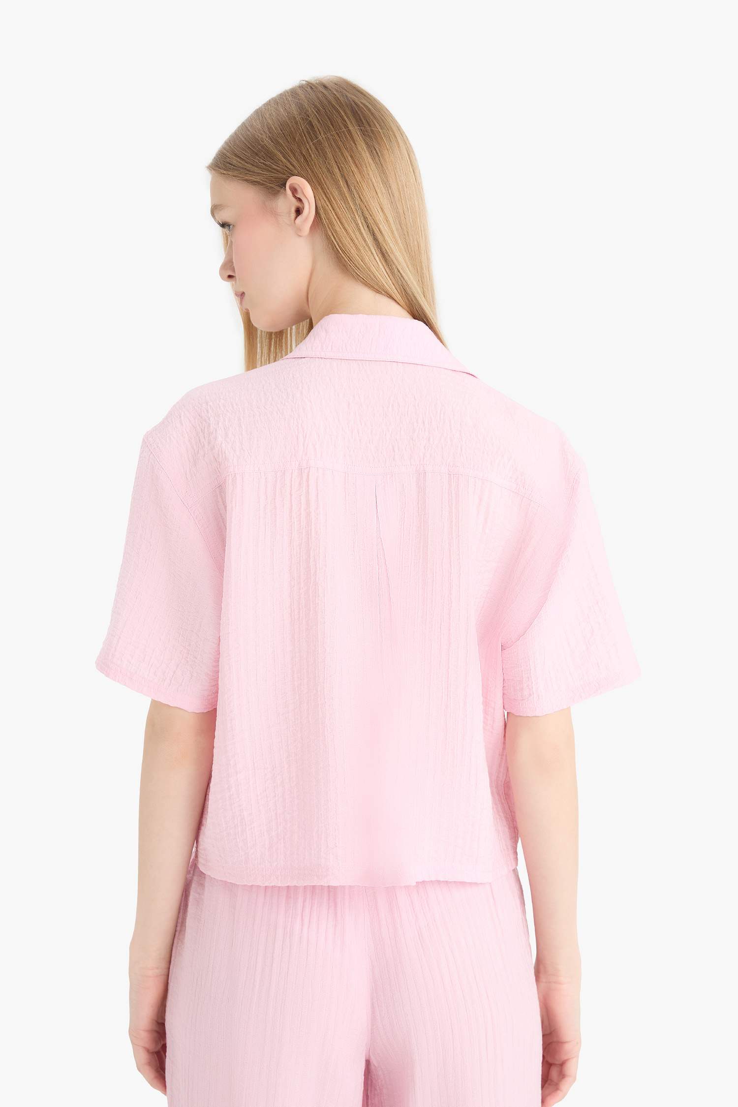 Oversize Fit Shirt Collar Crepe Short Sleeve Shirt