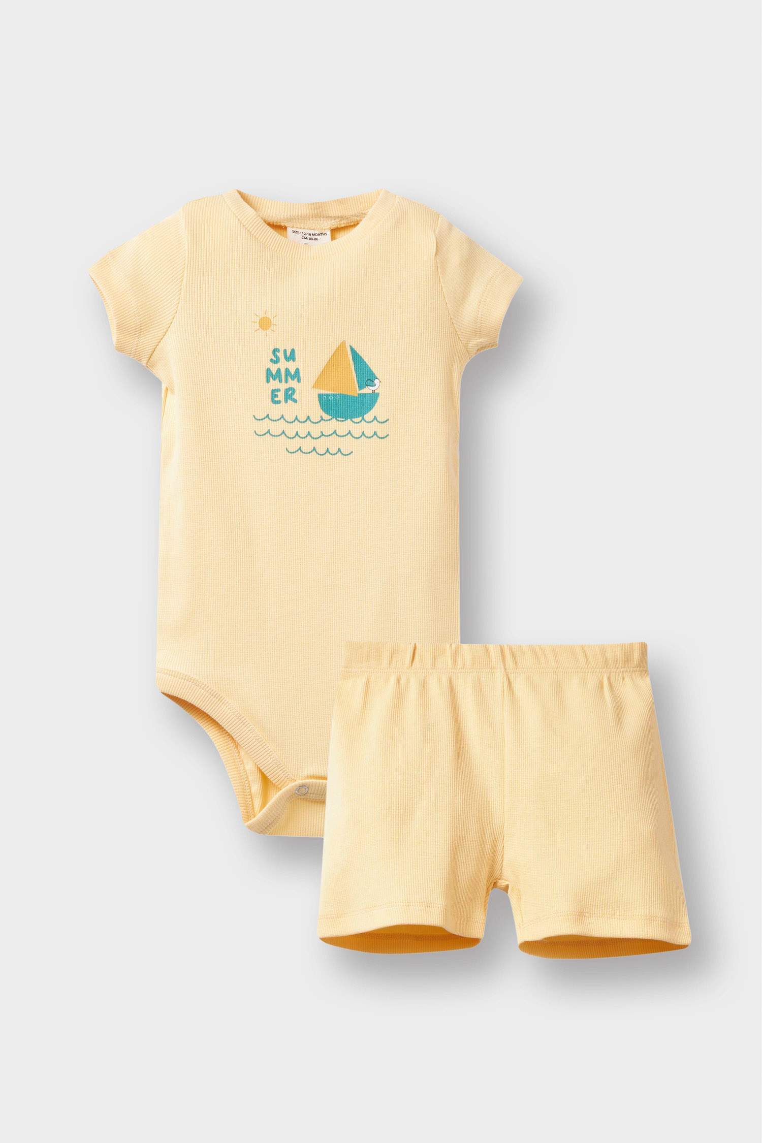 طقم بيبي اولادي شورت وسالوبيت مضلع قصة عادية - قطعتين