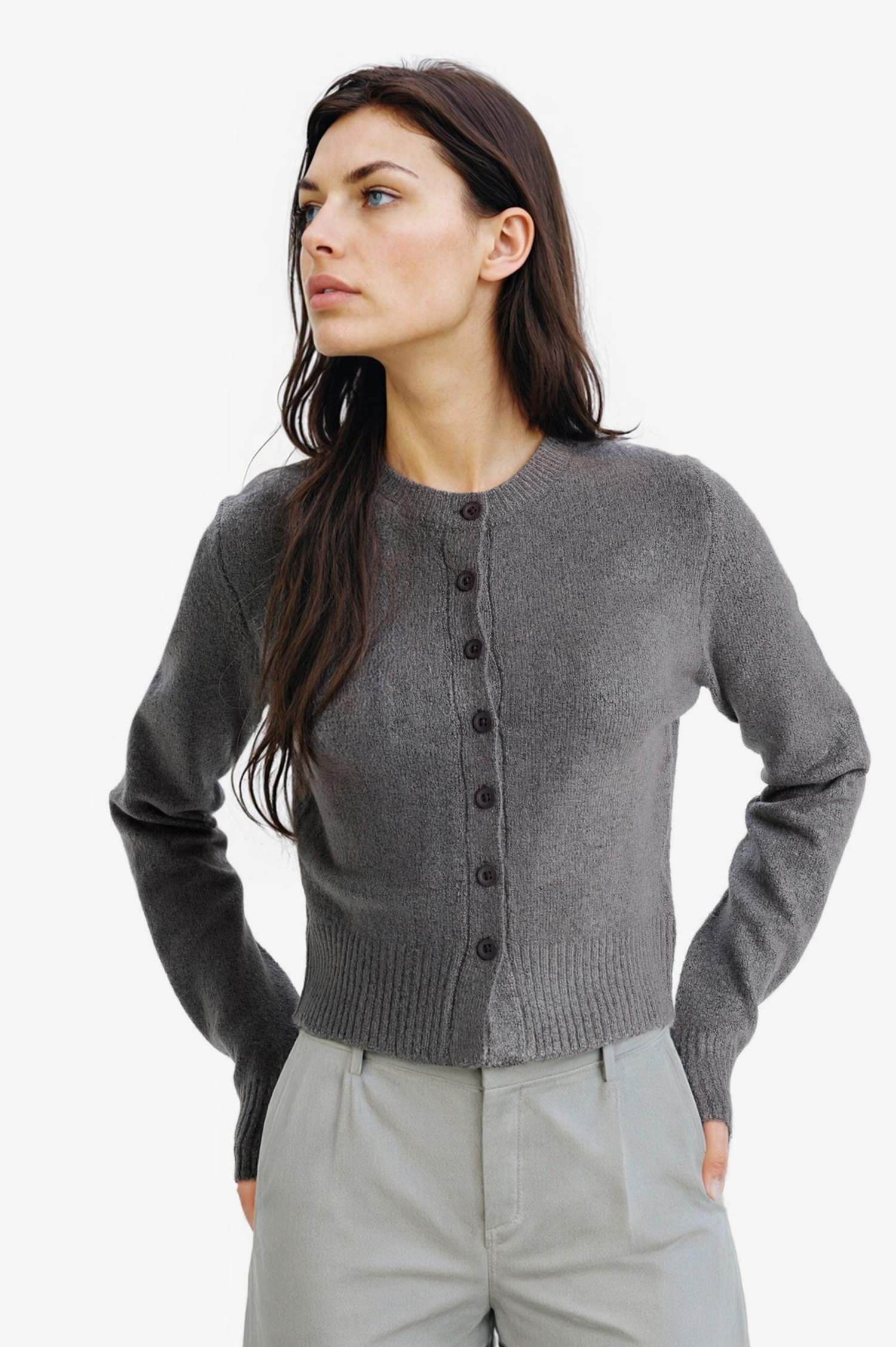 Coool Slim Fit Dar Kesim Bisiklet Yaka Düğmeli Triko Hırka