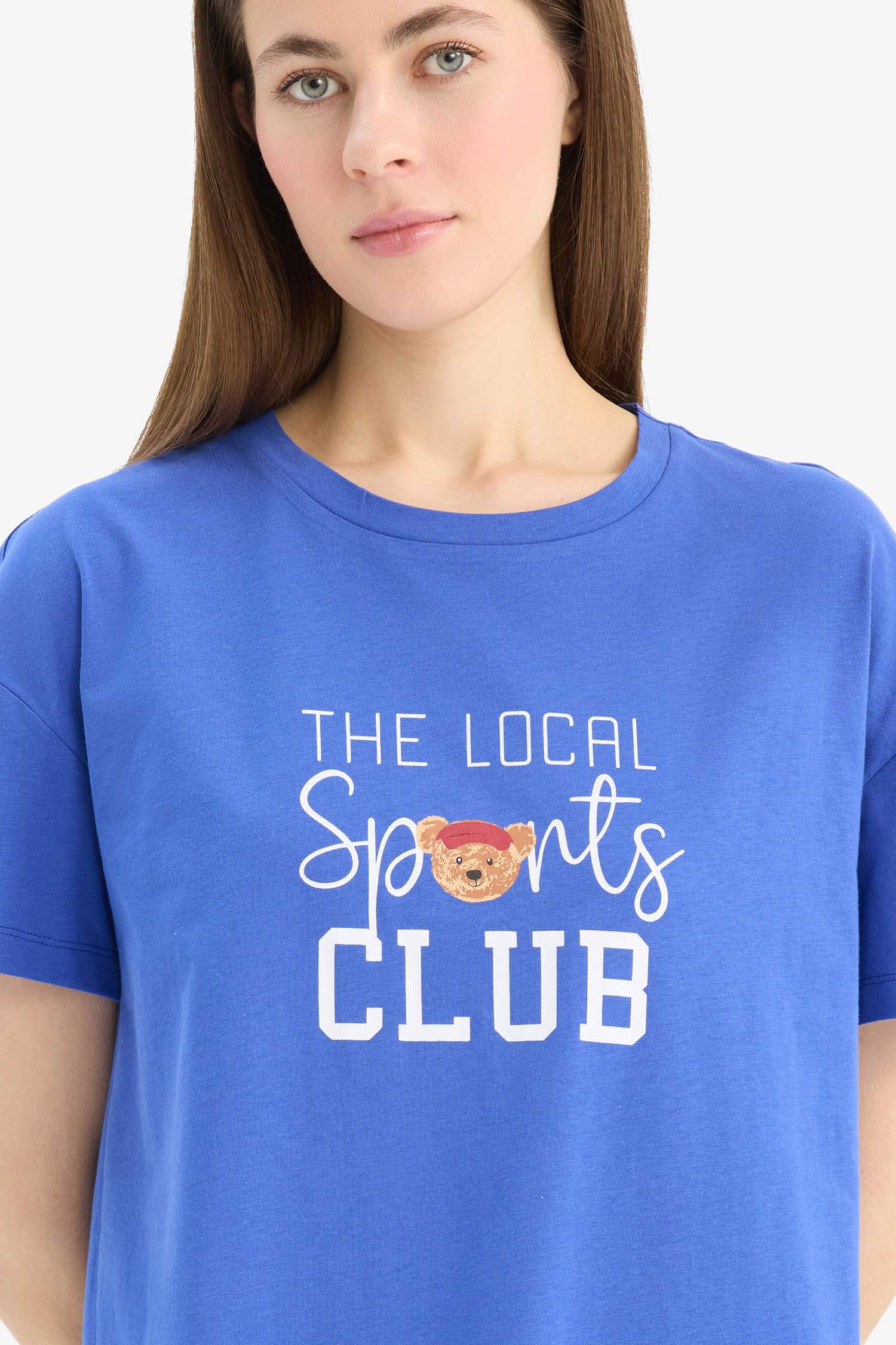 Baskılı Bisiklet Yaka Kısa Kollu Gecelik-Fall in Love