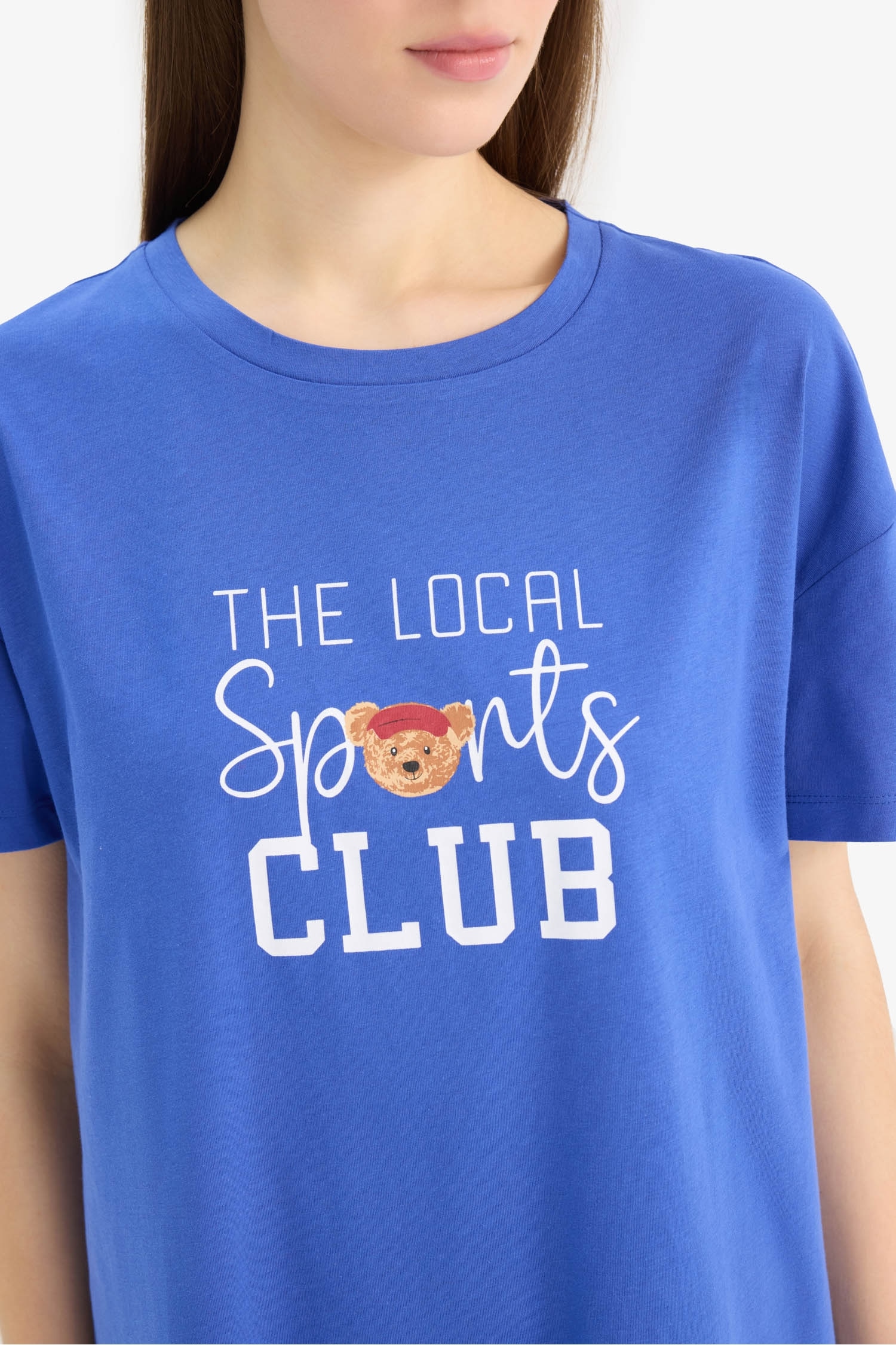 Baskılı Bisiklet Yaka Kısa Kollu Gecelik-Fall in Love