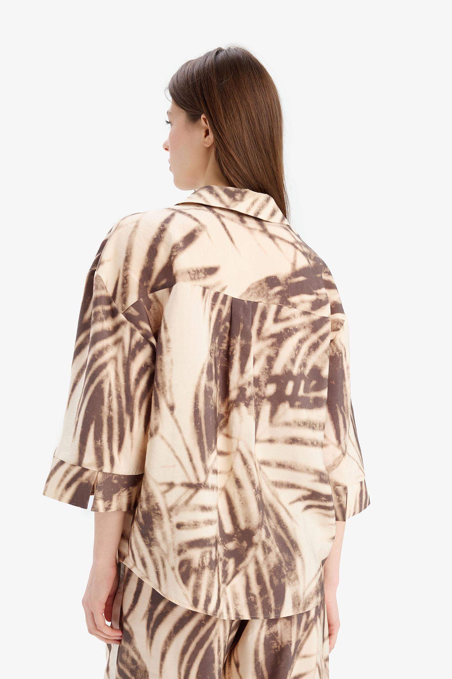 Оверсайз блуза с узором и апаш-воротником, длинный рукав, из модала