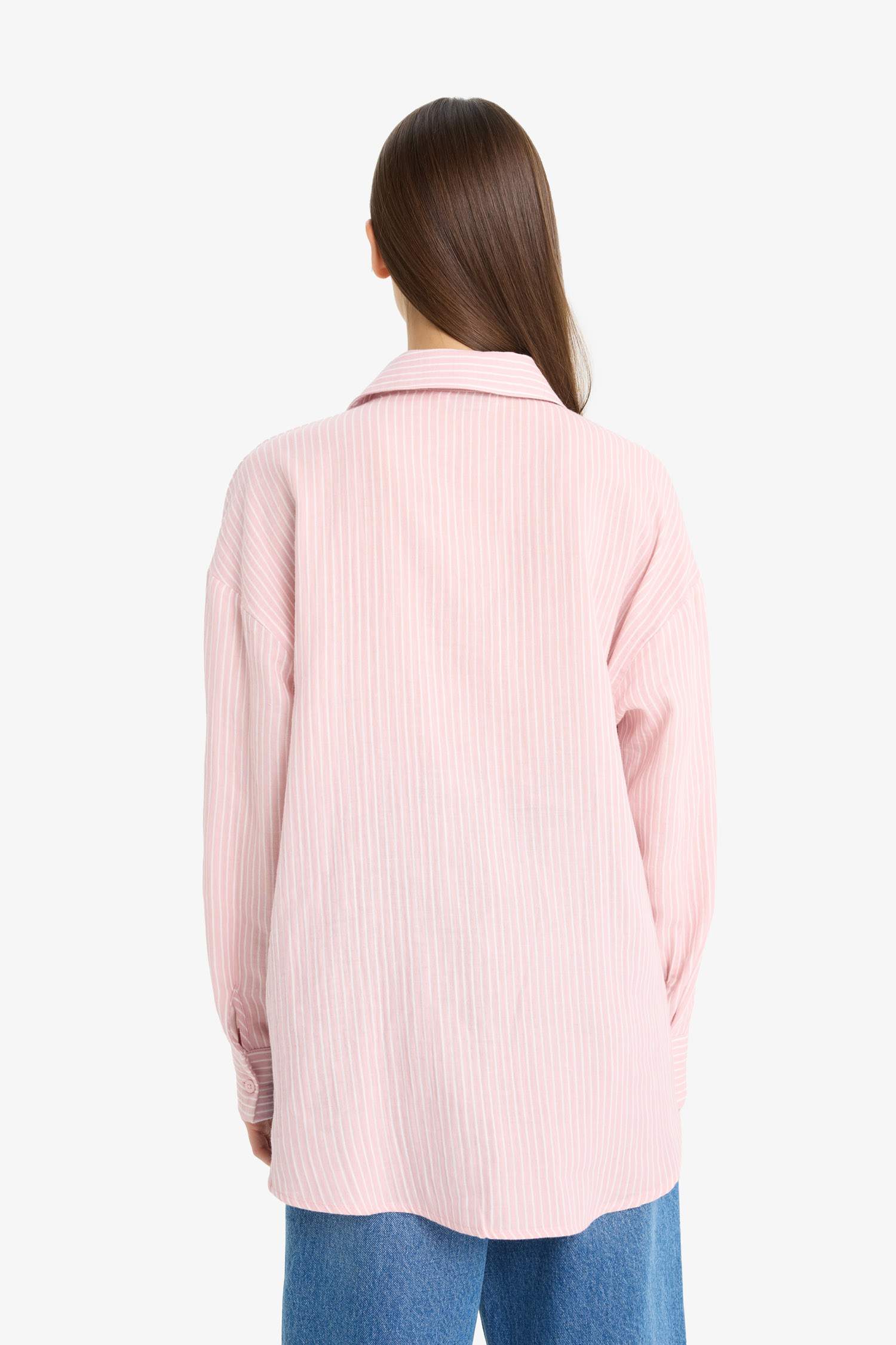 Оверсайз рубашка с длинным рукавом из мулине в полоску