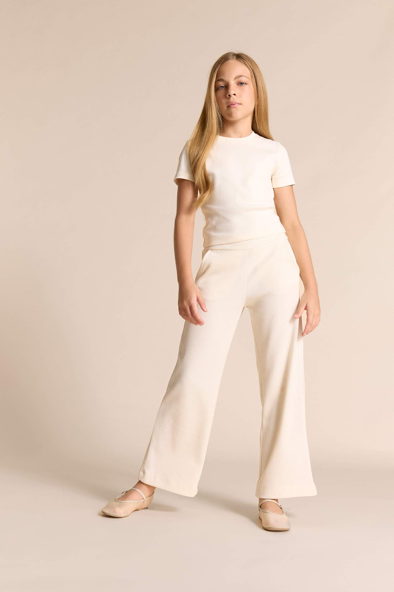 Kız Çocuk Wide Leg Waffle Cepli Geniş Paça Pantolon