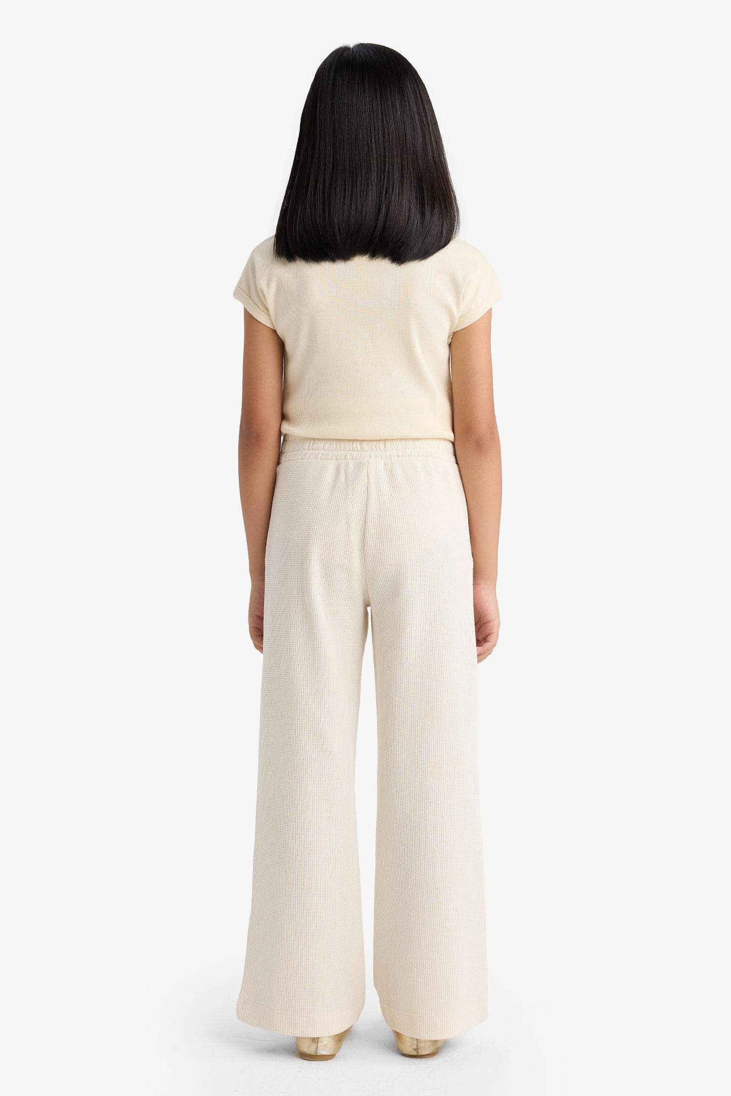 Kız Çocuk Wide Leg Waffle Cepli Geniş Paça Pantolon