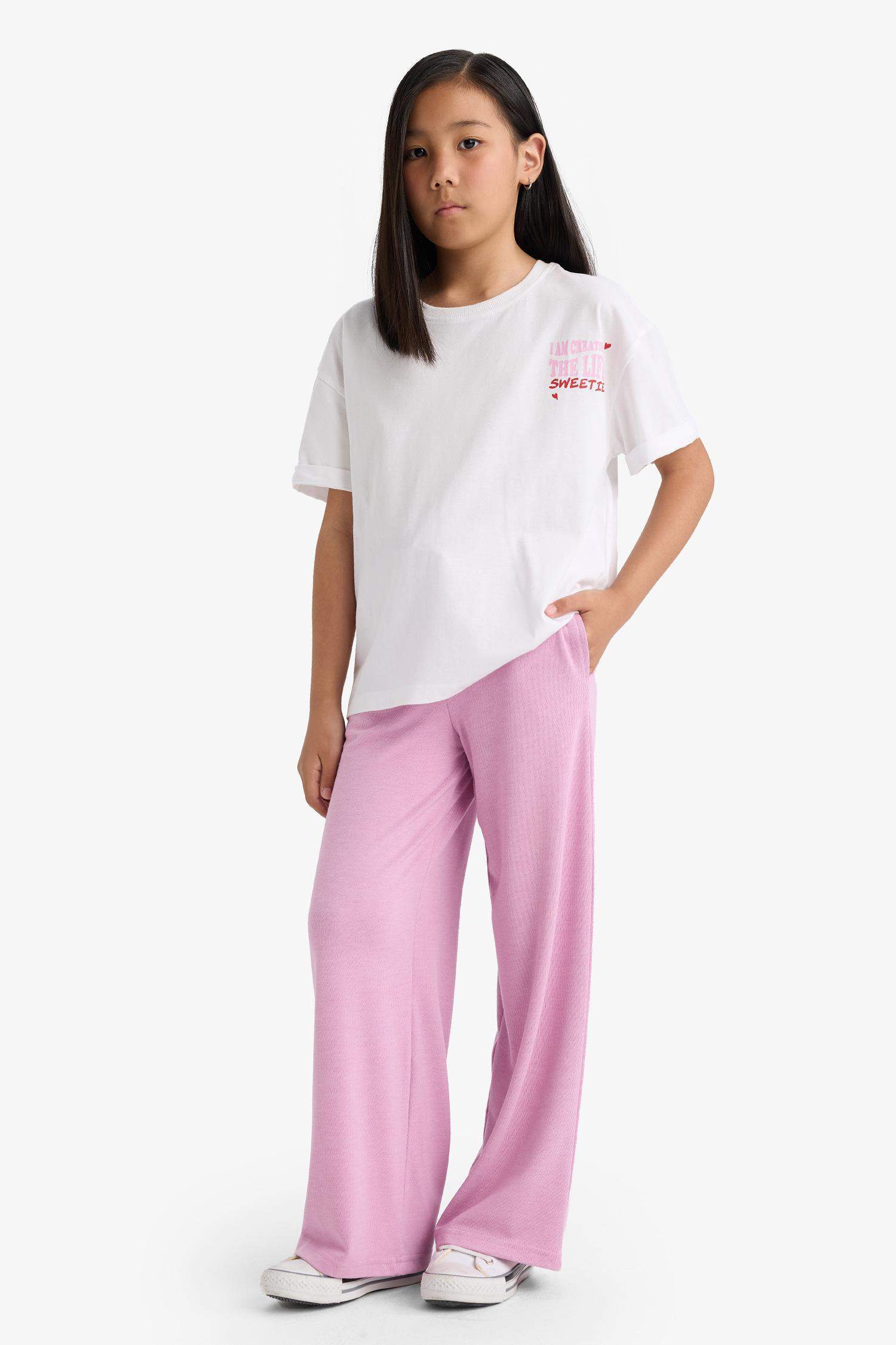 بنطلون بناتي وايد ليج برجل واسع زهري