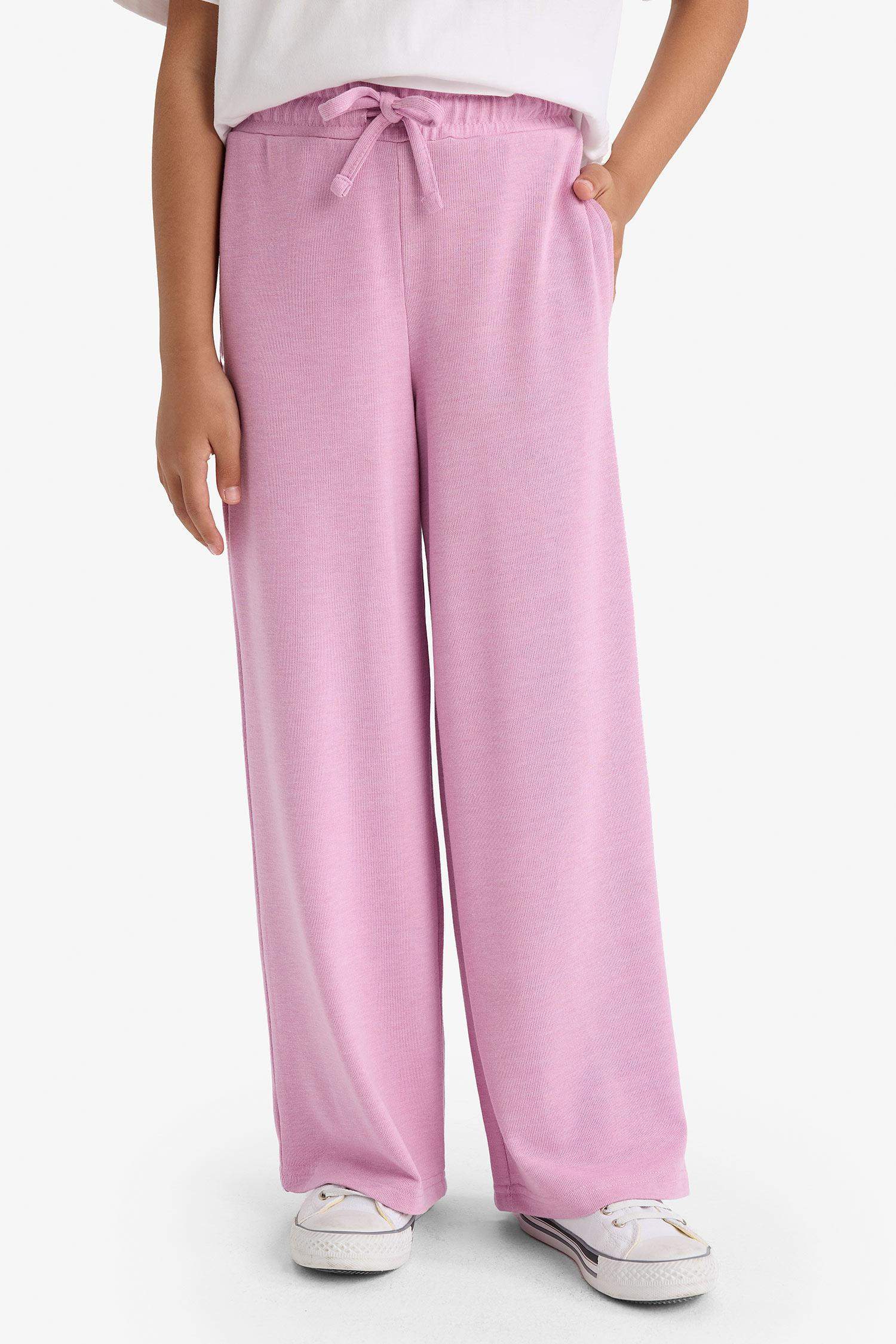 بنطلون بناتي وايد ليج برجل واسع زهري